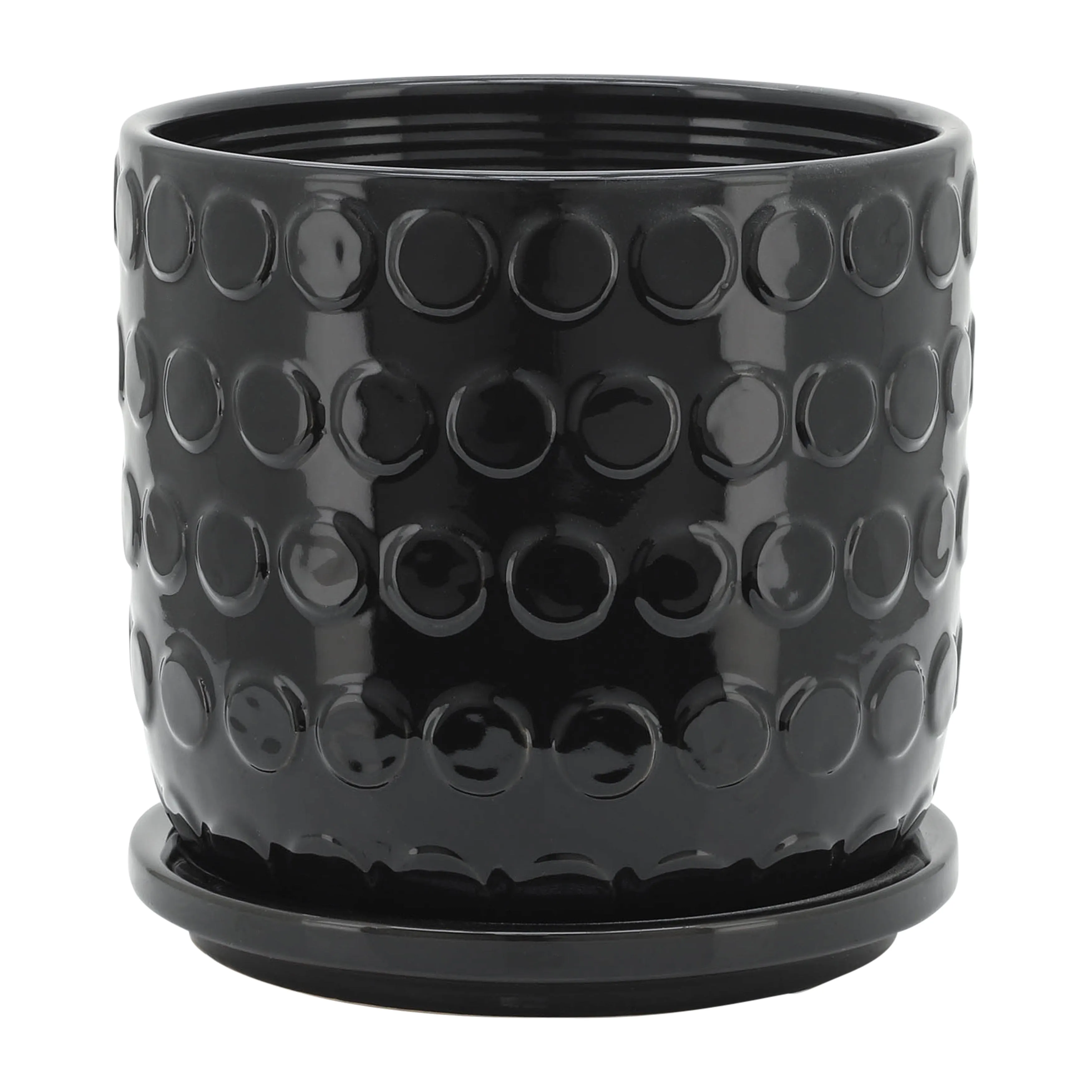 S/2 5/6" BUBBLE PLANTER W. SAUCER, BLACK
