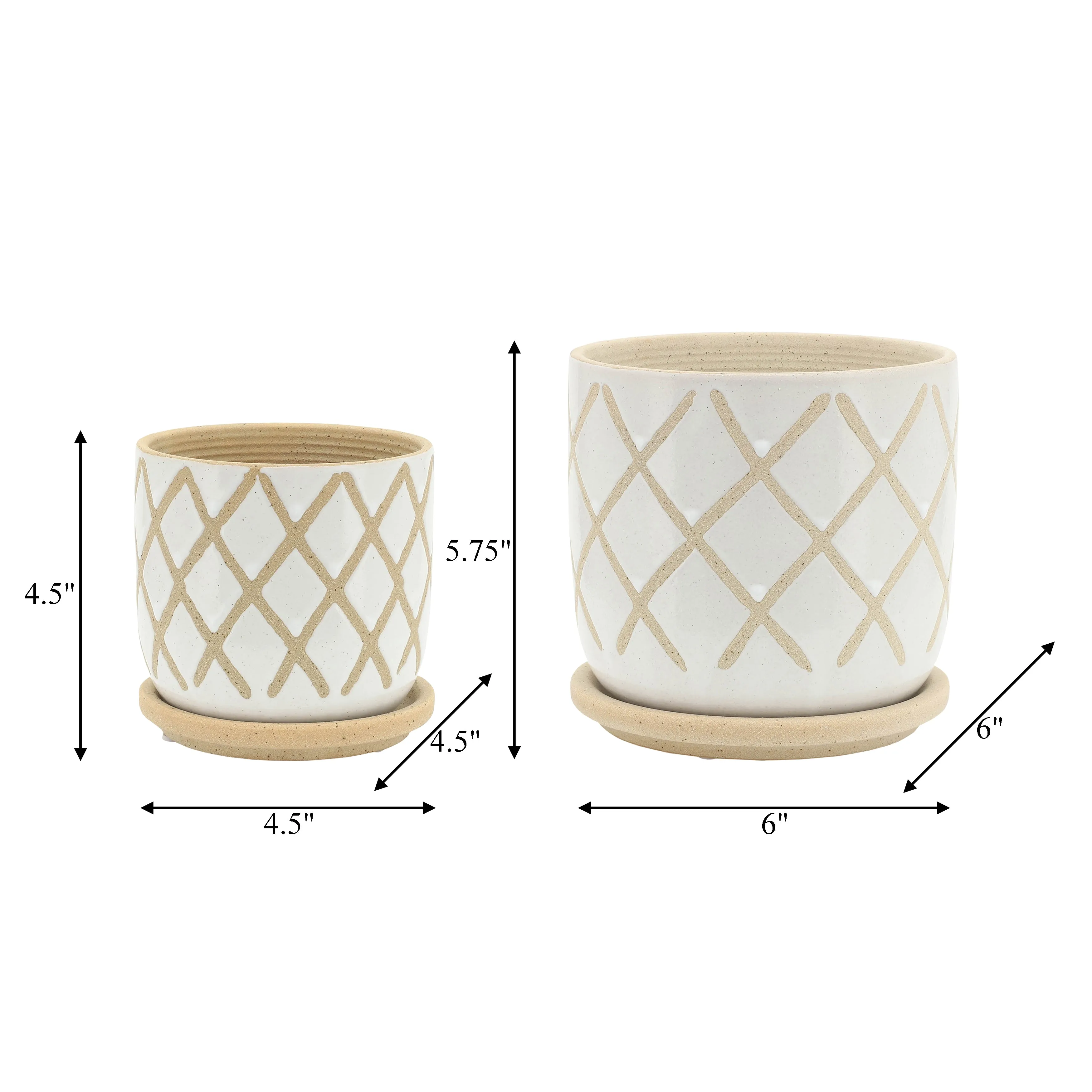 S/2 5/6" CROSS PLANTER W/ SAUCER, WHITE