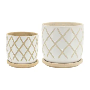 S/2 5/6" CROSS PLANTER W/ SAUCER, WHITE