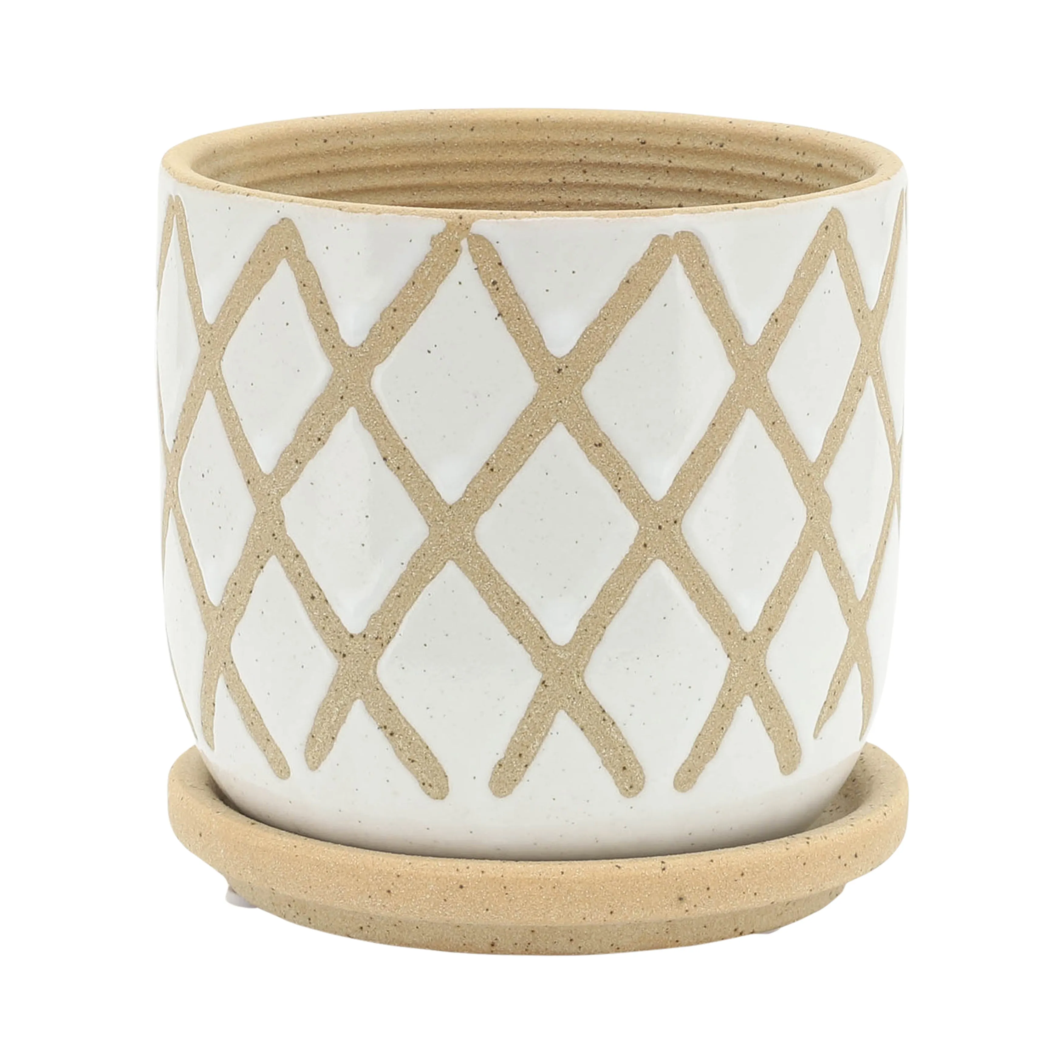 S/2 5/6" CROSS PLANTER W/ SAUCER, WHITE