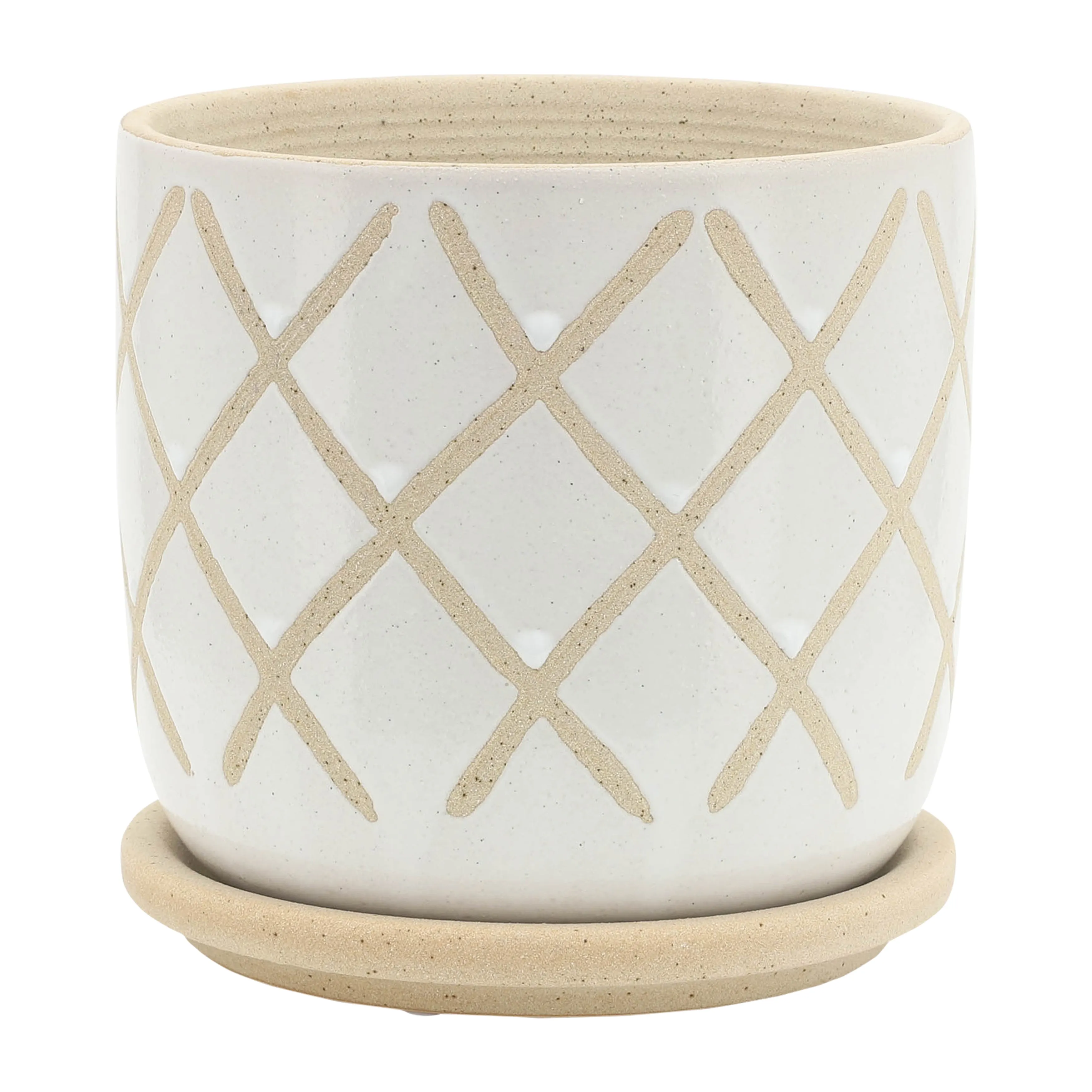 S/2 5/6" CROSS PLANTER W/ SAUCER, WHITE
