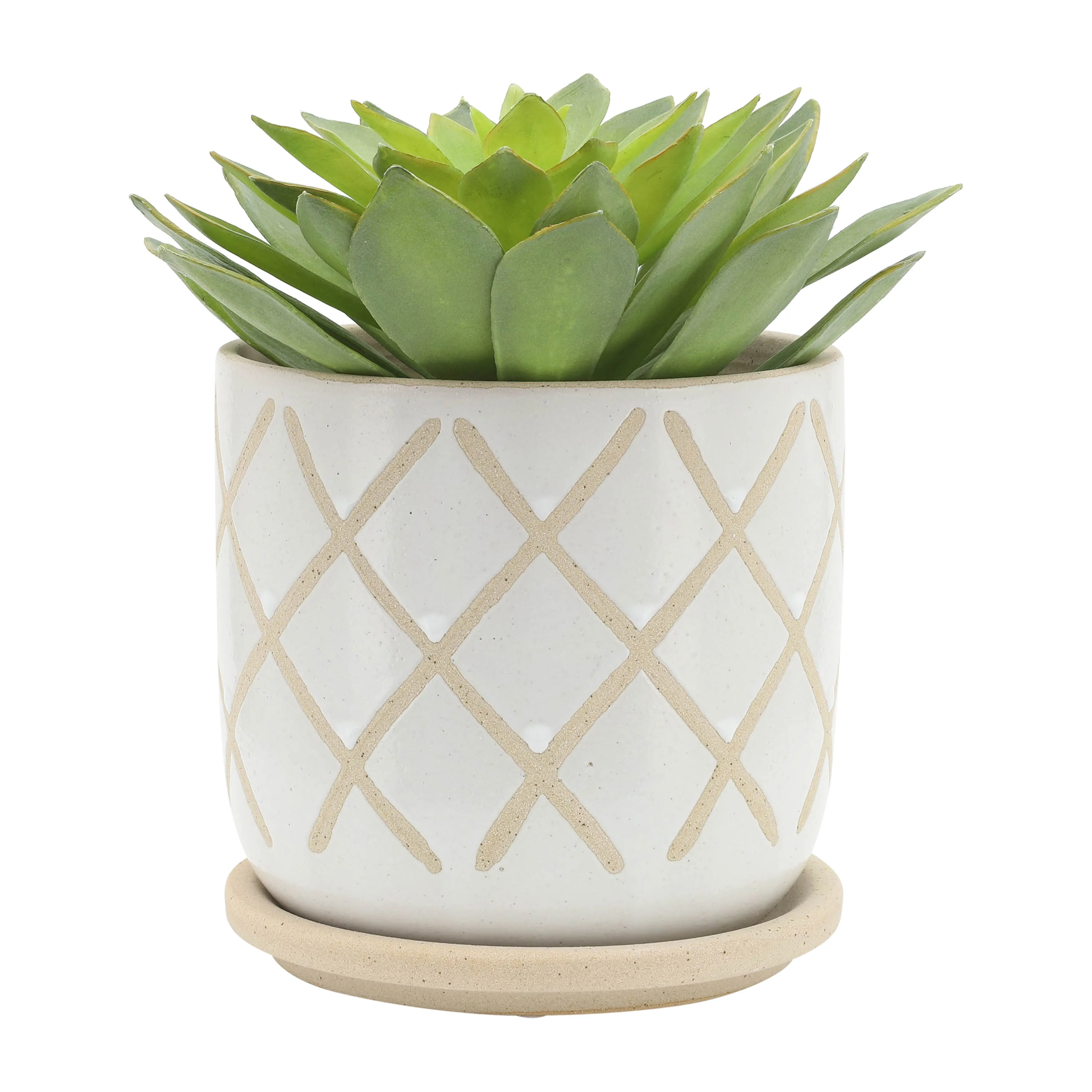 S/2 5/6" CROSS PLANTER W/ SAUCER, WHITE