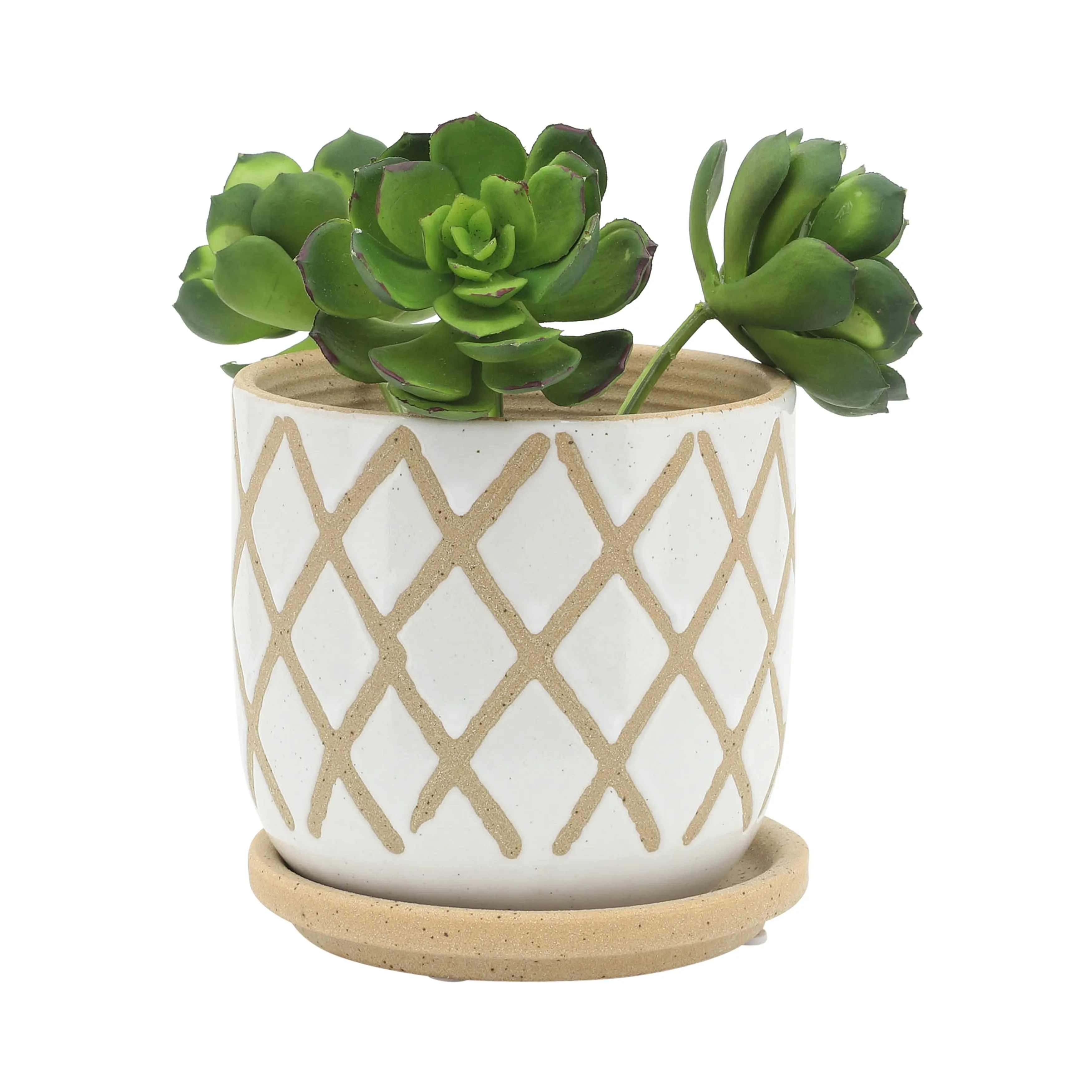 S/2 5/6" CROSS PLANTER W/ SAUCER, WHITE