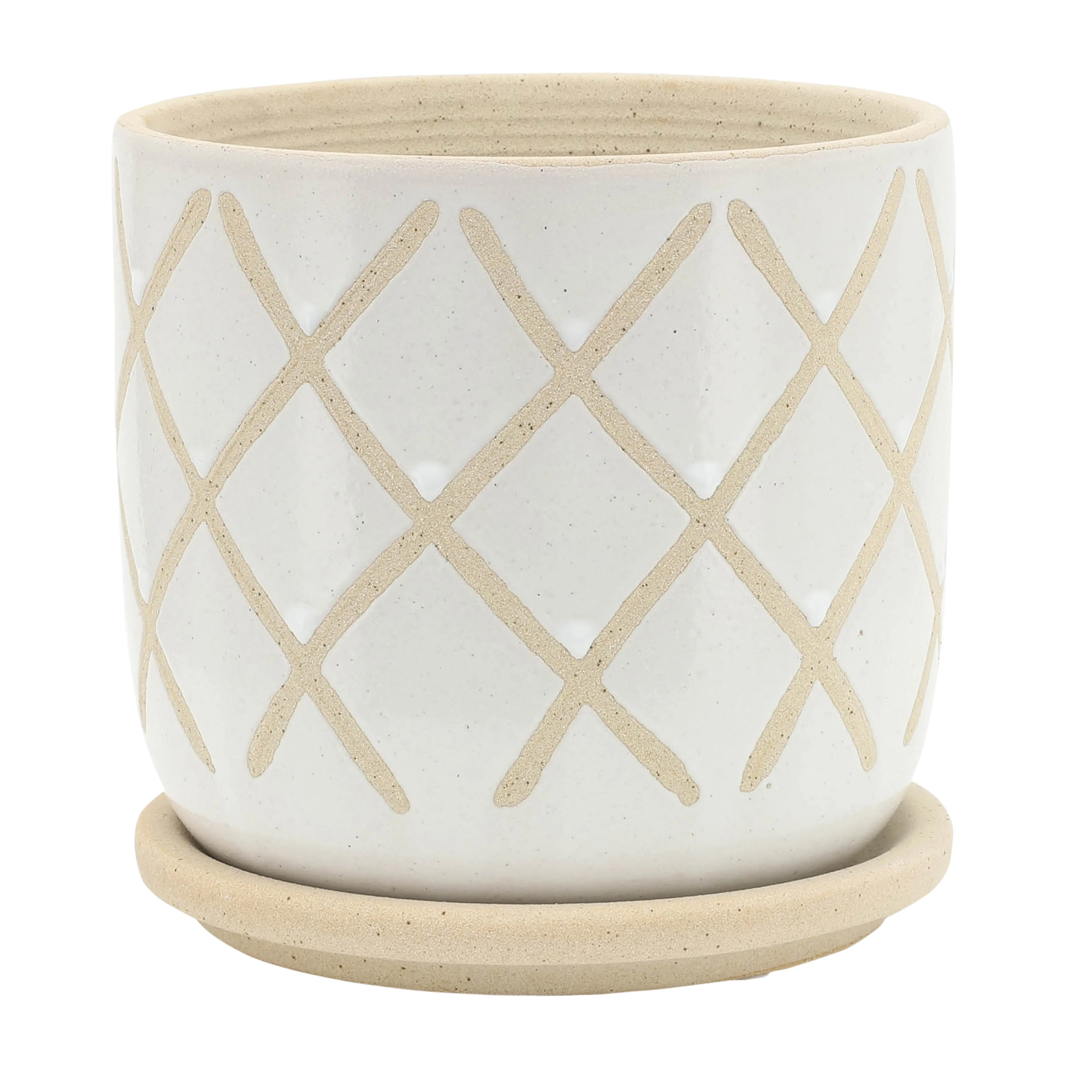 S/2 5/6" CROSS PLANTER W/ SAUCER, WHITE