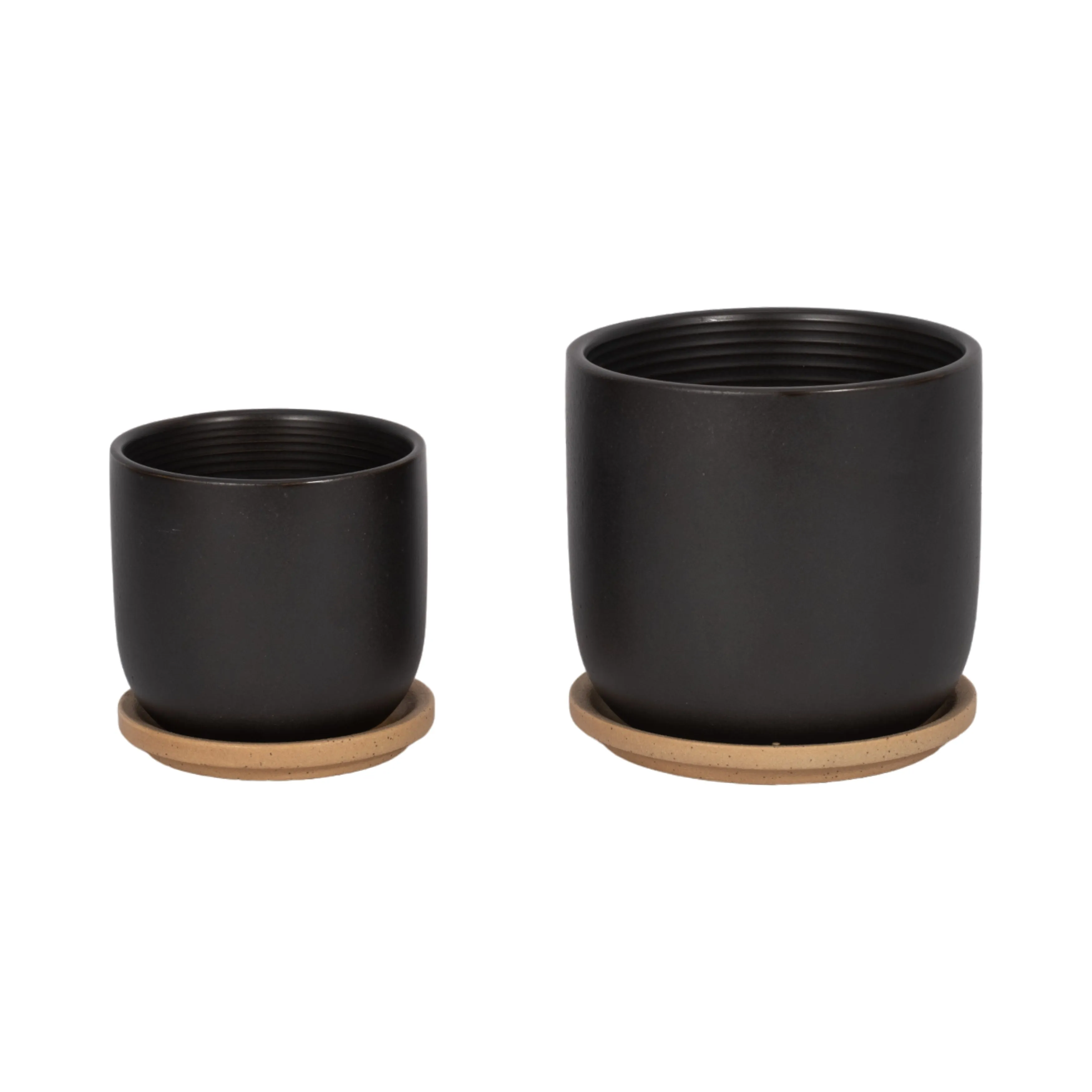 S/2 5/6" FUNKY FACE PLANTER W/ SAUCER, BLACK
