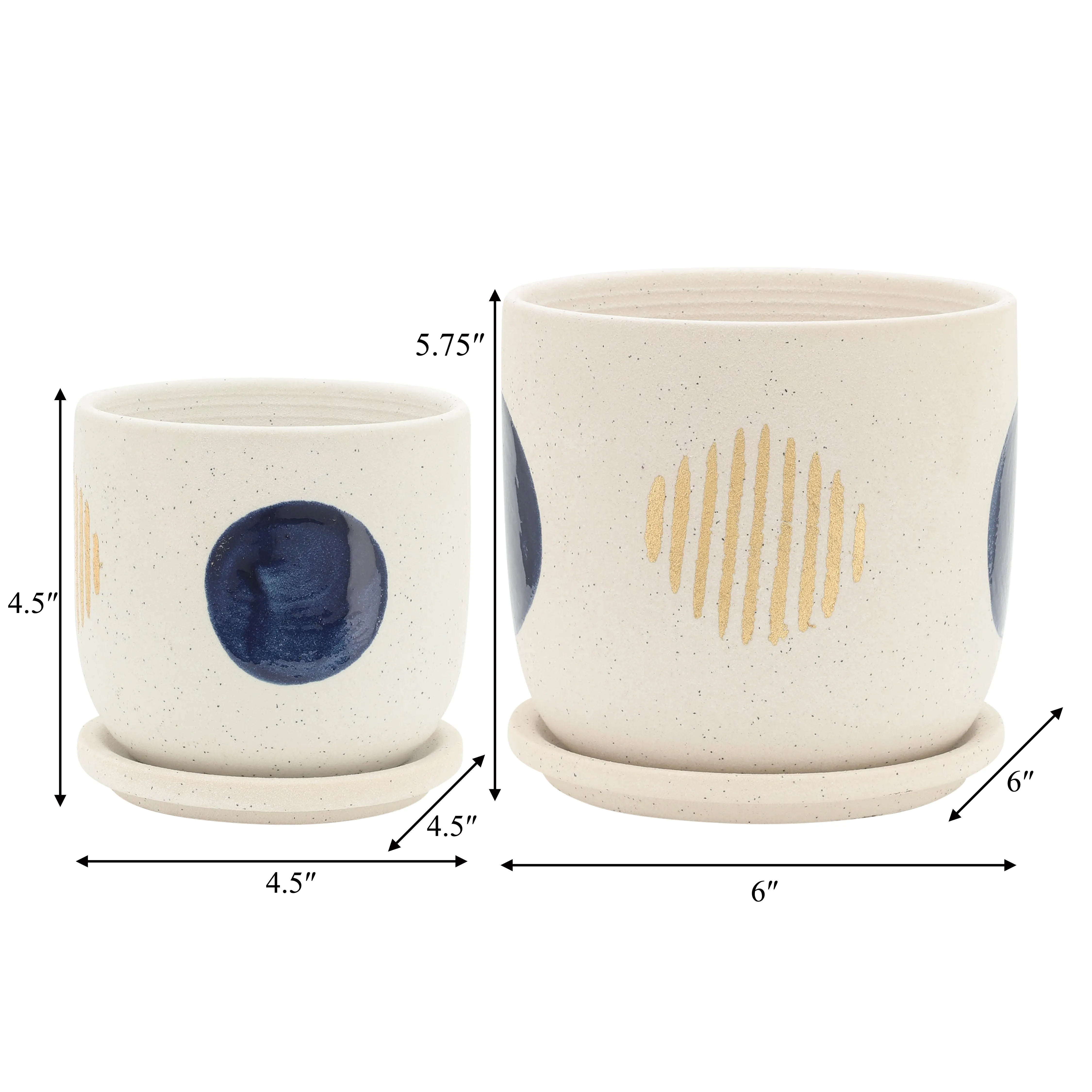 S/2 5/6" Funky Planter W/ Saucer, White