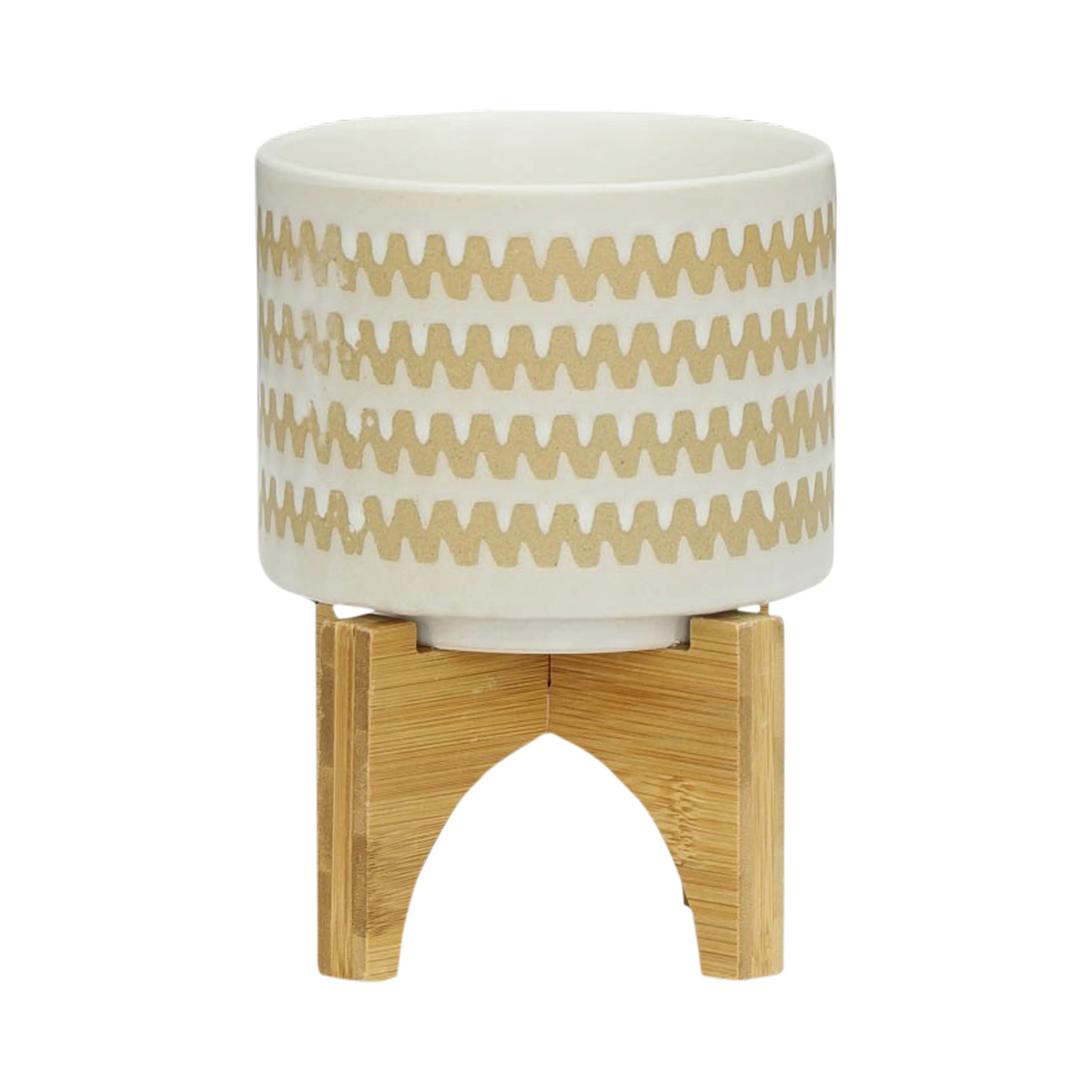 S/2 5/8" ZIG-ZAG PLANTER W/ STAND, WHITE