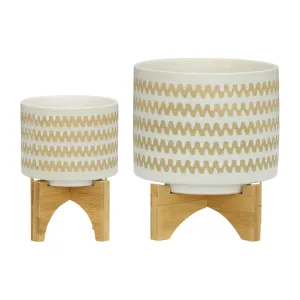 S/2 5/8" ZIG-ZAG PLANTER W/ STAND, WHITE