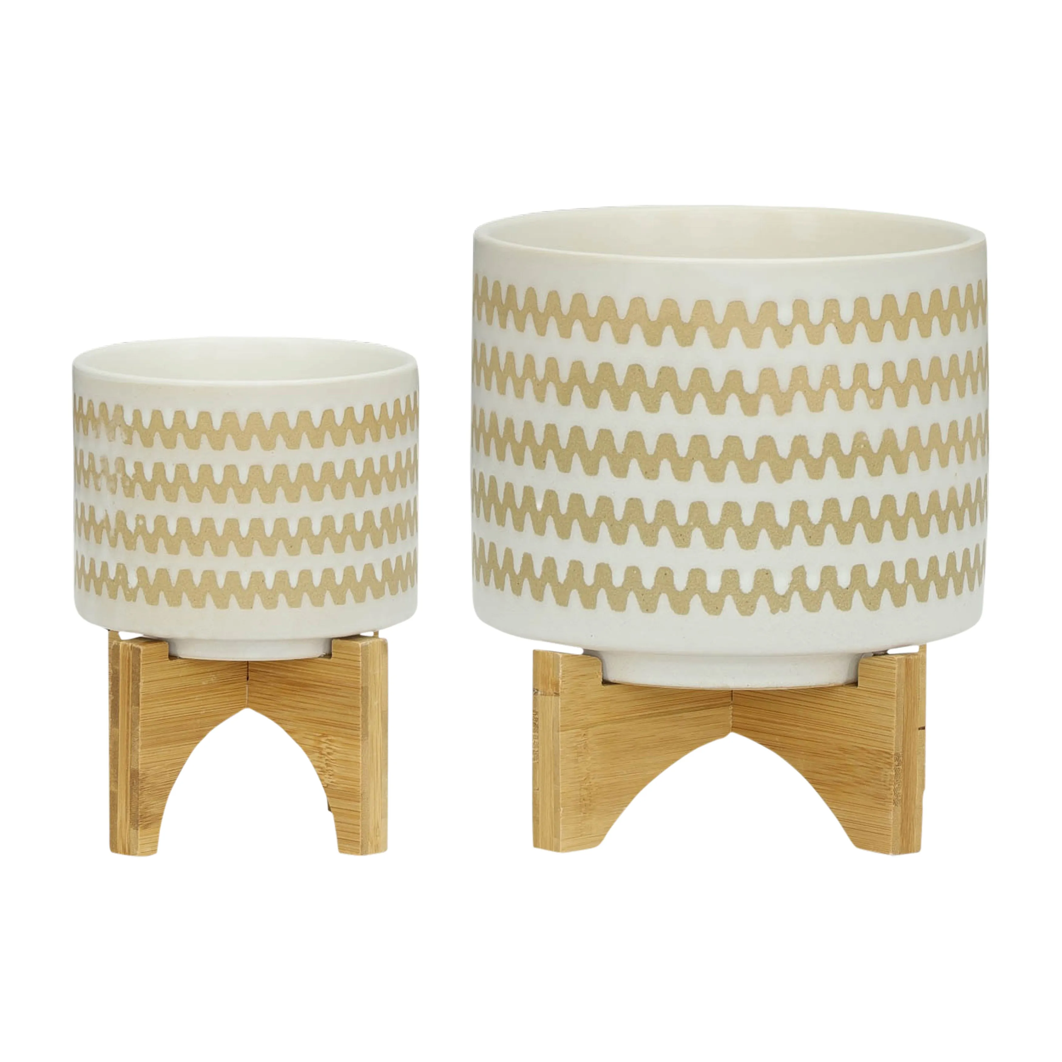 S/2 5/8" ZIG-ZAG PLANTER W/ STAND, WHITE