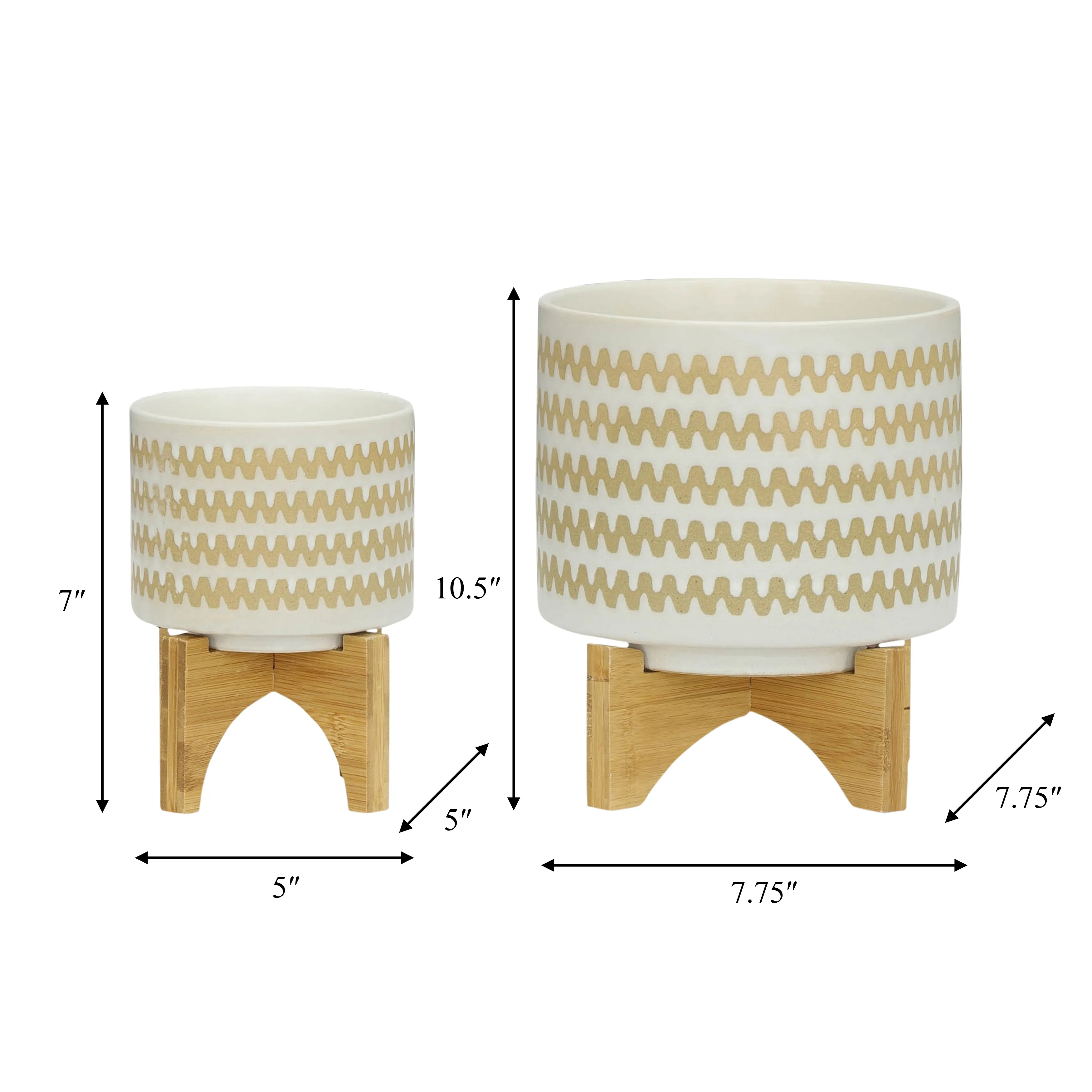 S/2 5/8" ZIG-ZAG PLANTER W/ STAND, WHITE