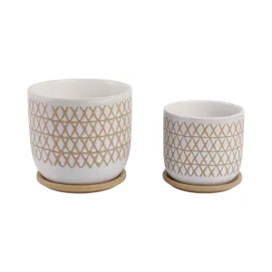 S/2 6/8" Criss/cross Planter W/ Saucer, Beige