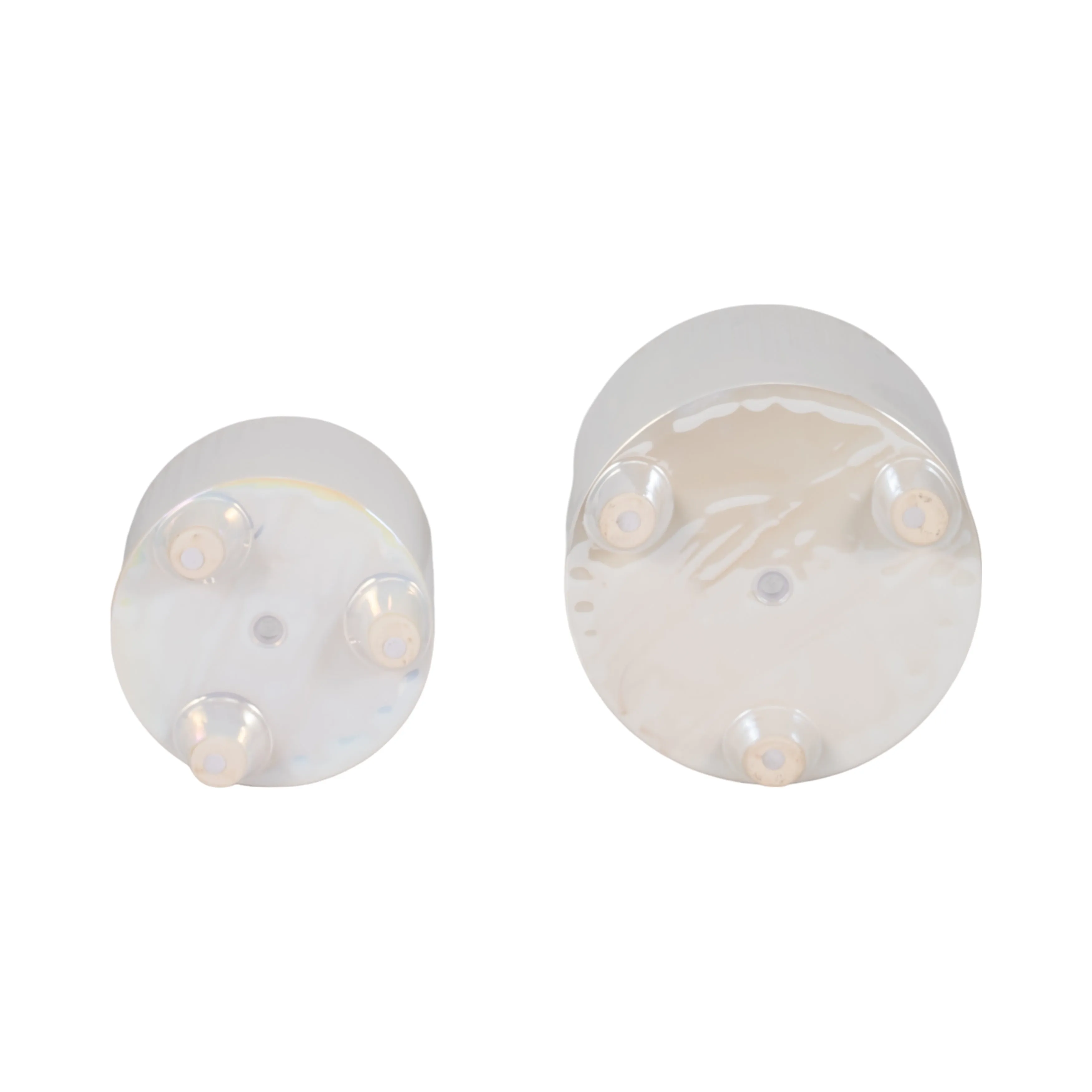 S/2 6/8" Iridescent Line Footed Planters, Ivory