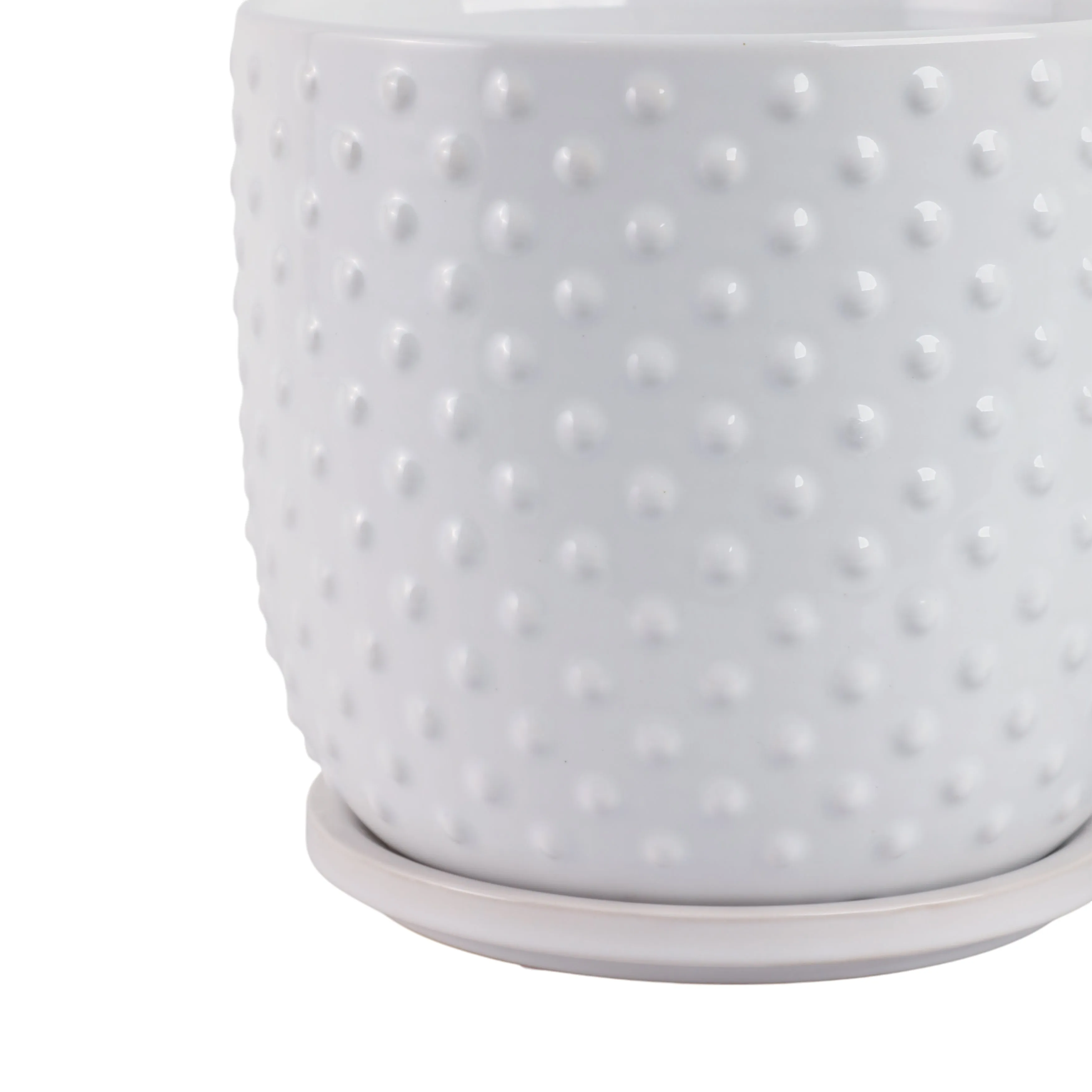 S/2 6/8" Tiny Dots Planter W/ Saucer, White