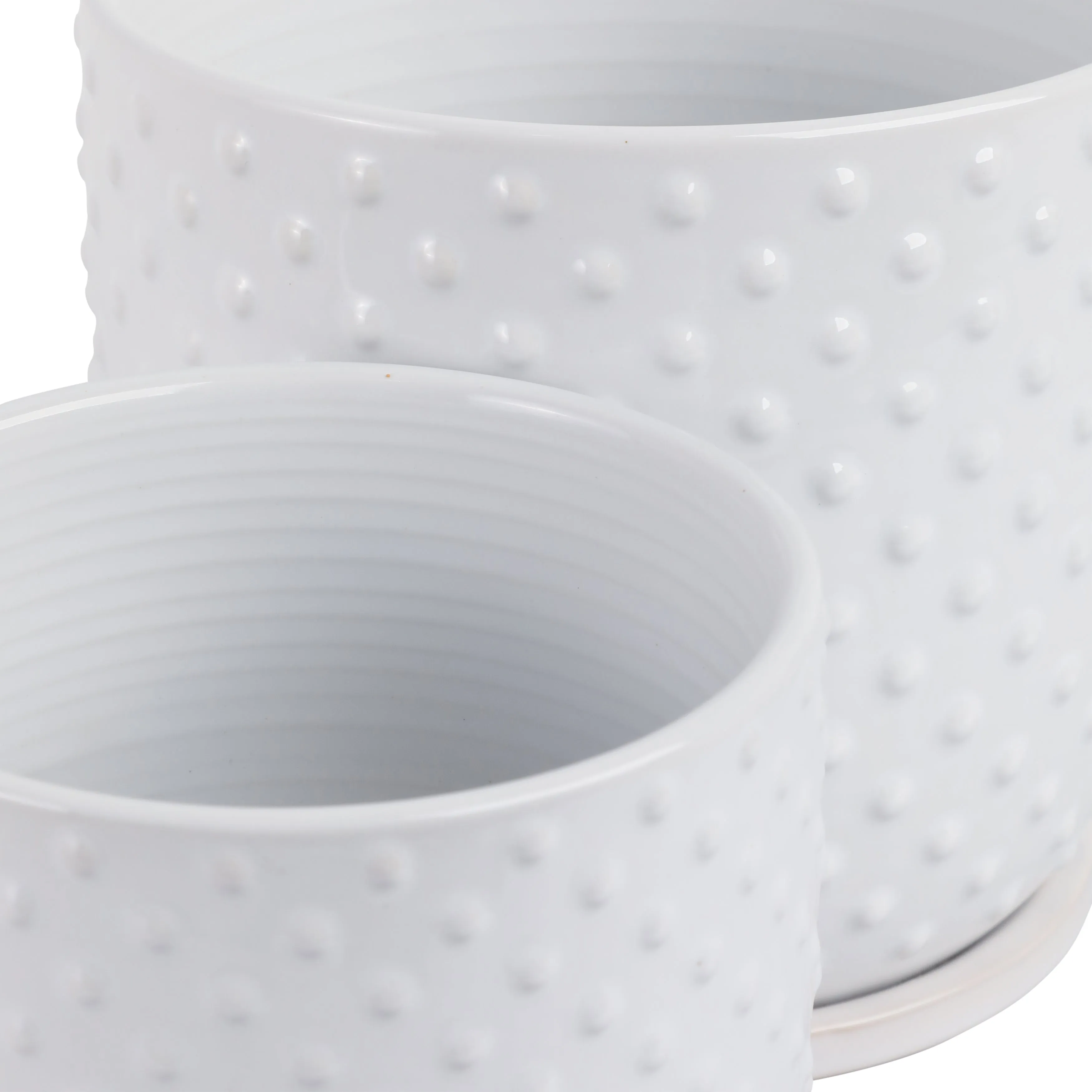 S/2 6/8" Tiny Dots Planter W/ Saucer, White