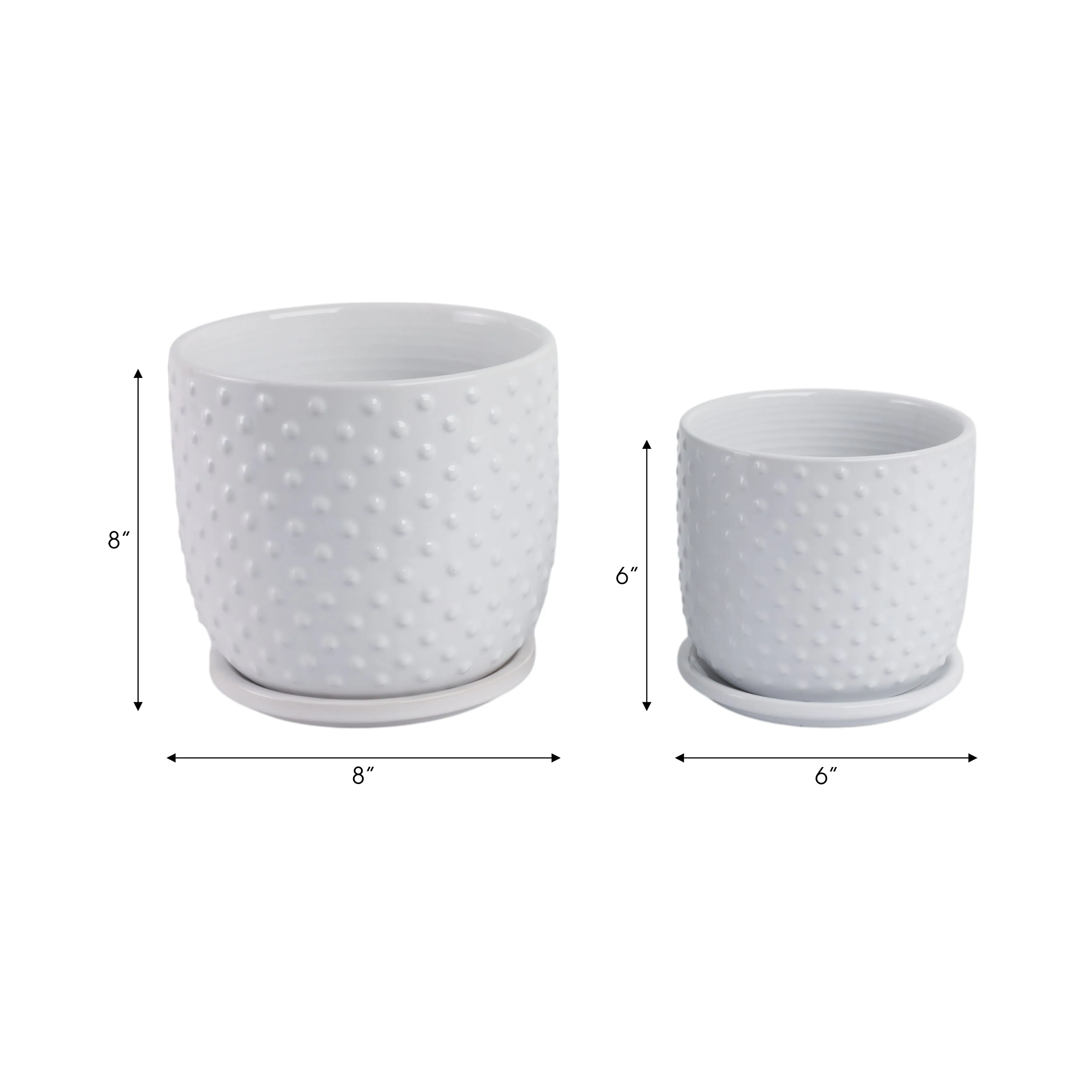 S/2 6/8" Tiny Dots Planter W/ Saucer, White