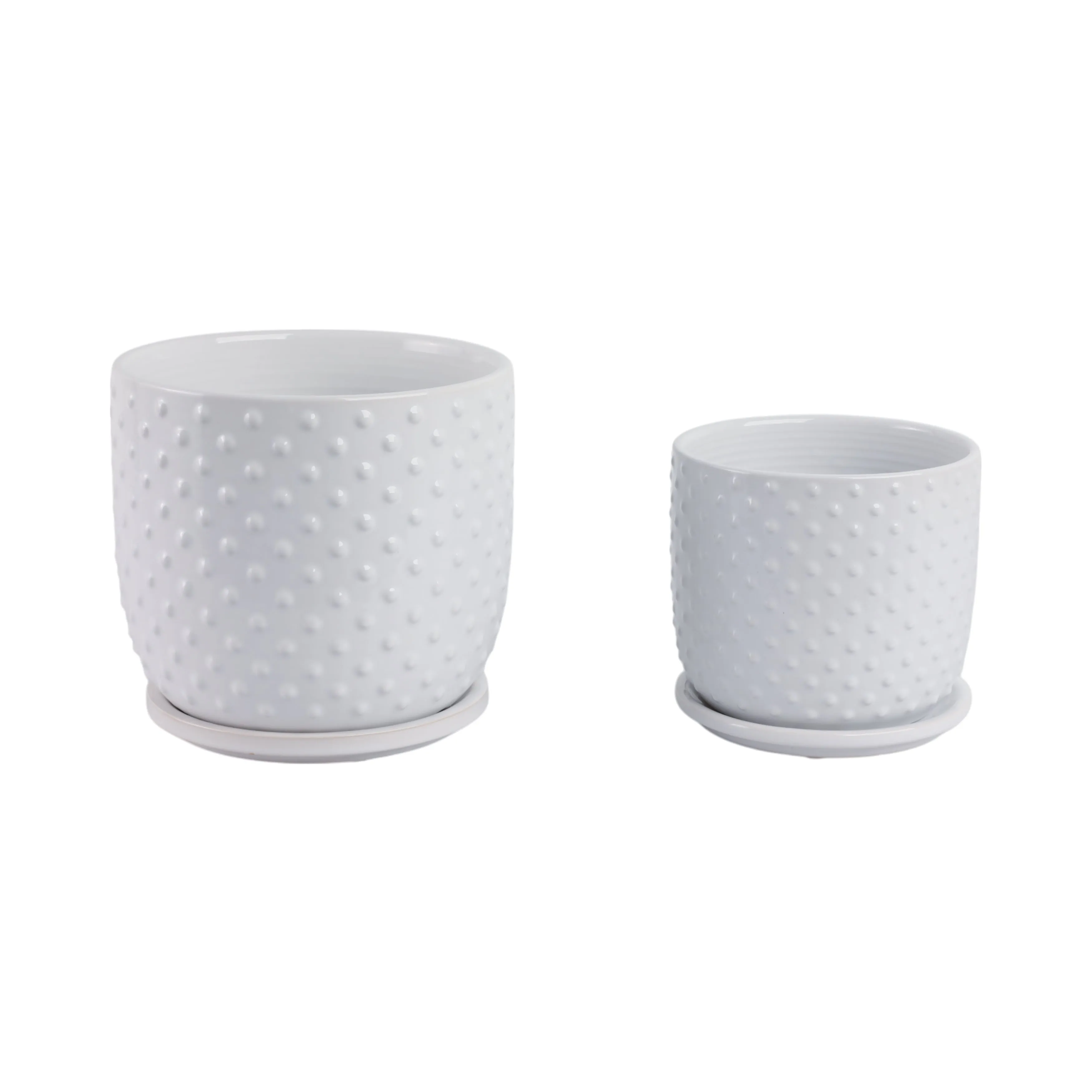 S/2 6/8" Tiny Dots Planter W/ Saucer, White