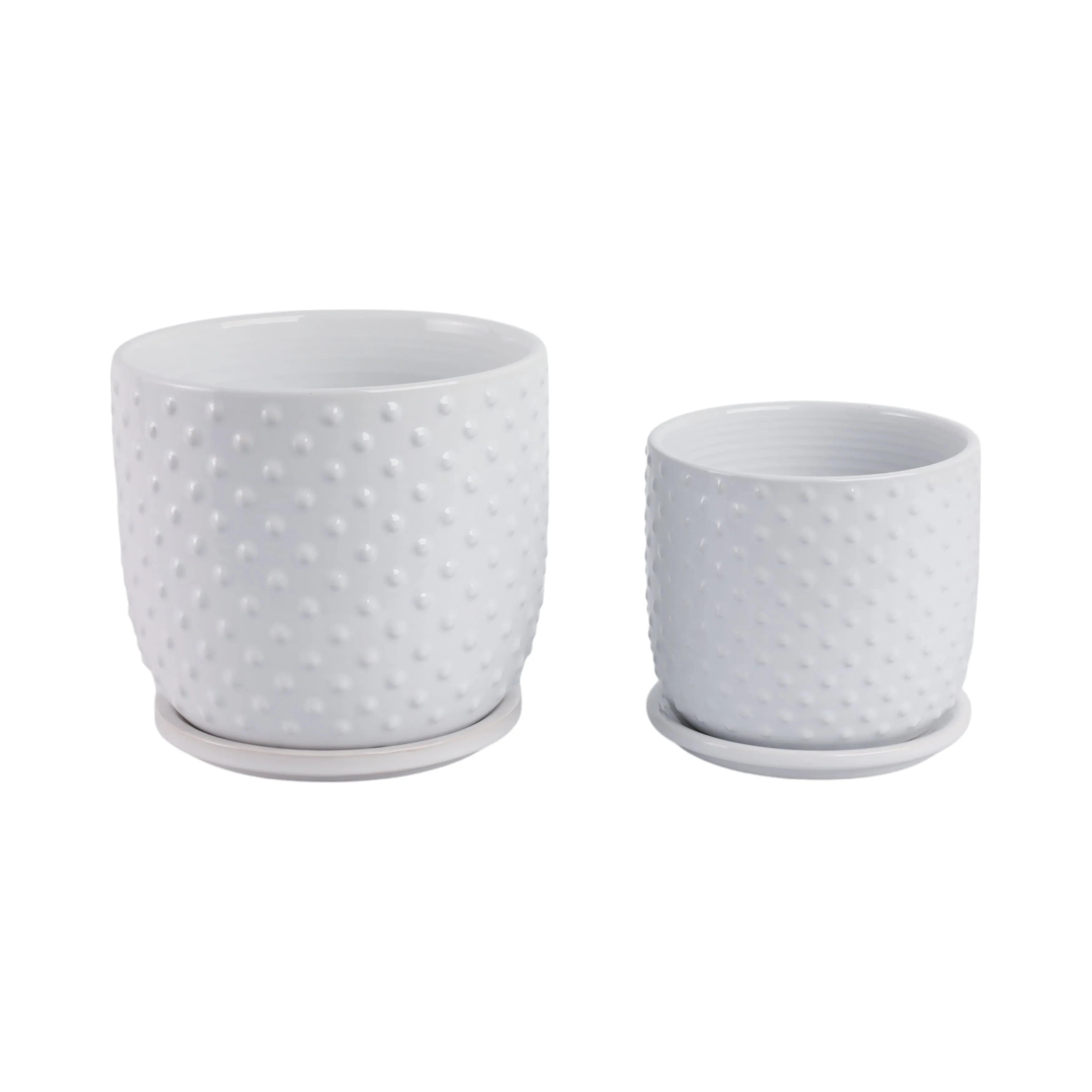 S/2 6/8" Tiny Dots Planter W/ Saucer, White
