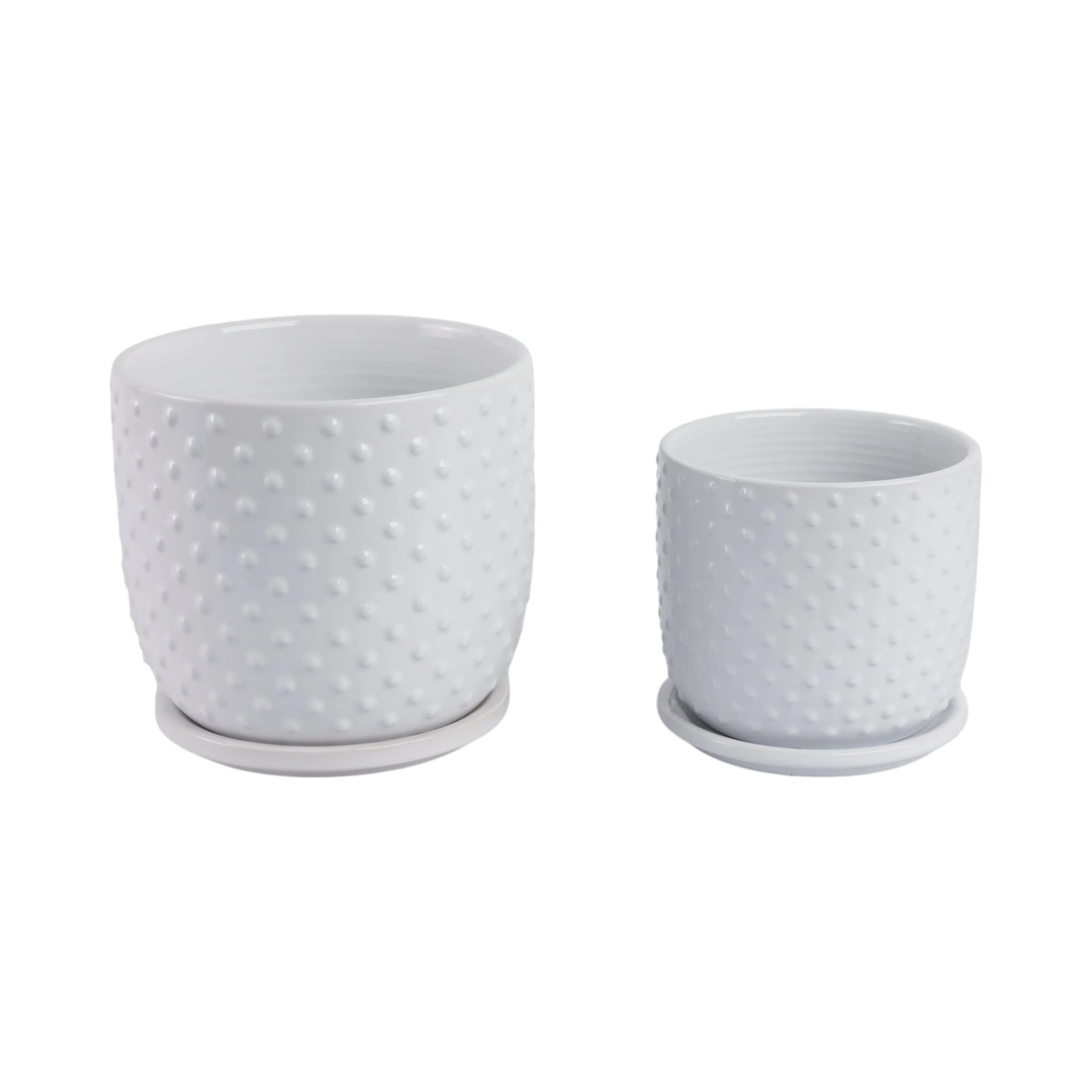S/2 6/8" Tiny Dots Planter W/ Saucer, White