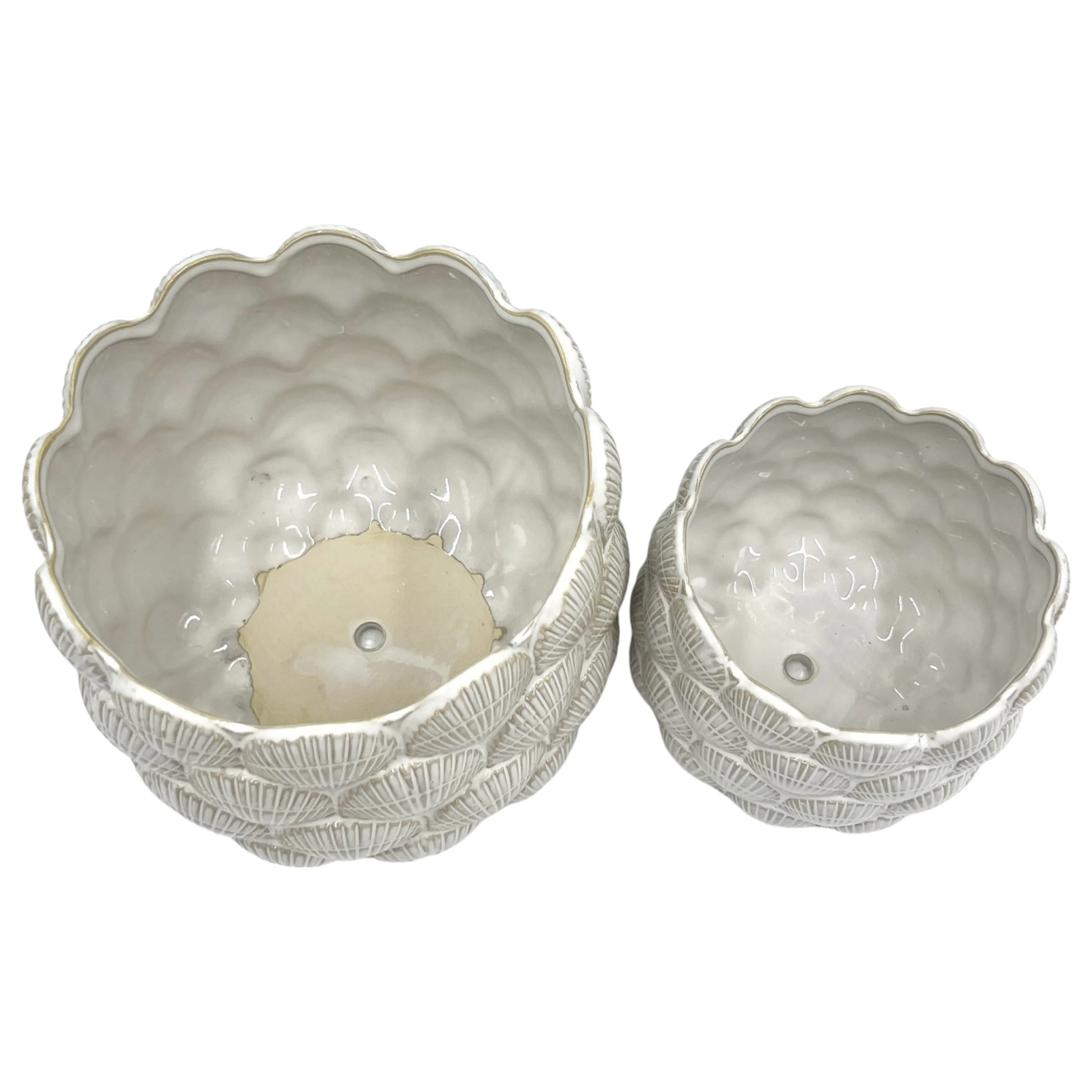S/2 7/9" Seashell Planters, White