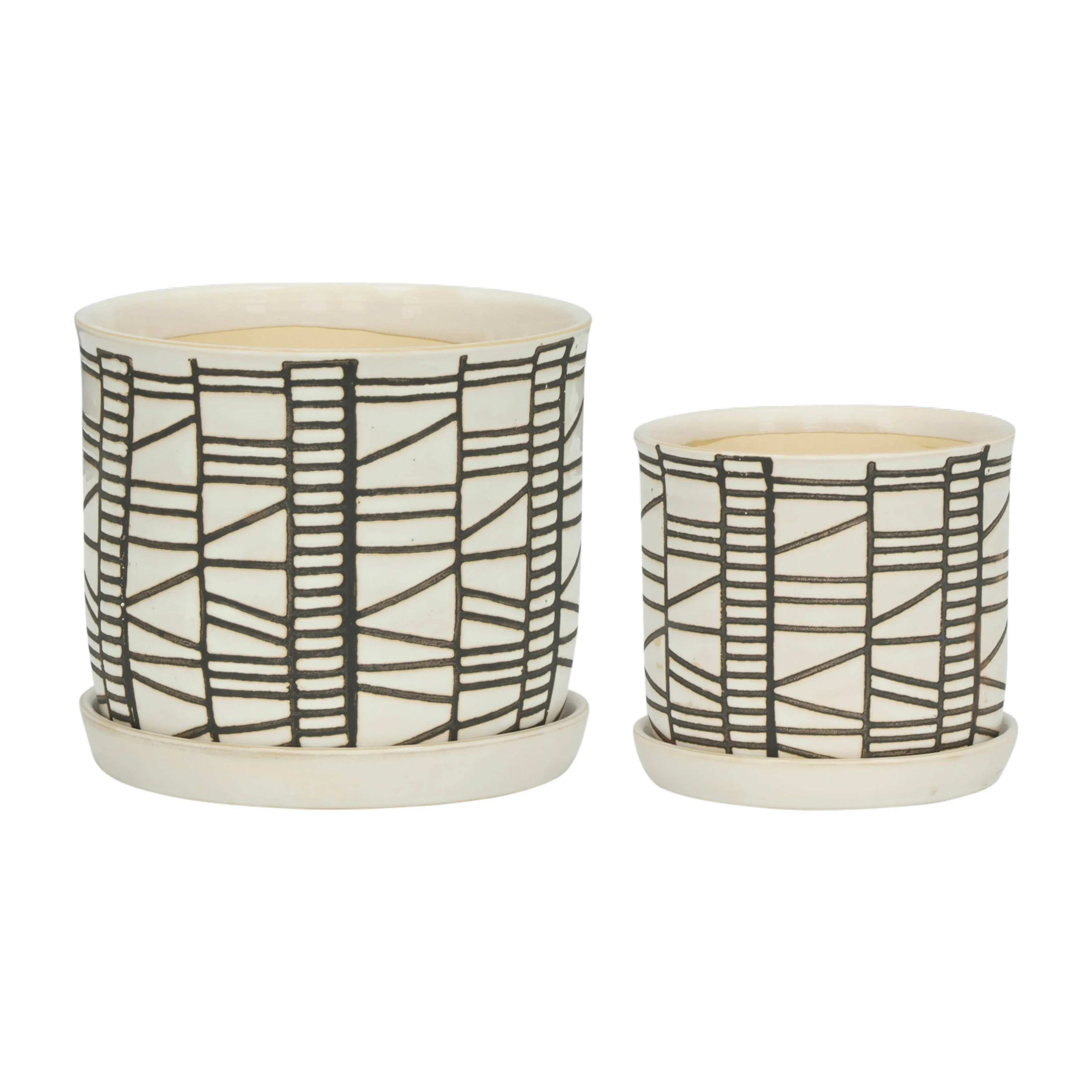 S/2 CERAMIC 6/8" PLANTER W/ SAUCER, BEIGE