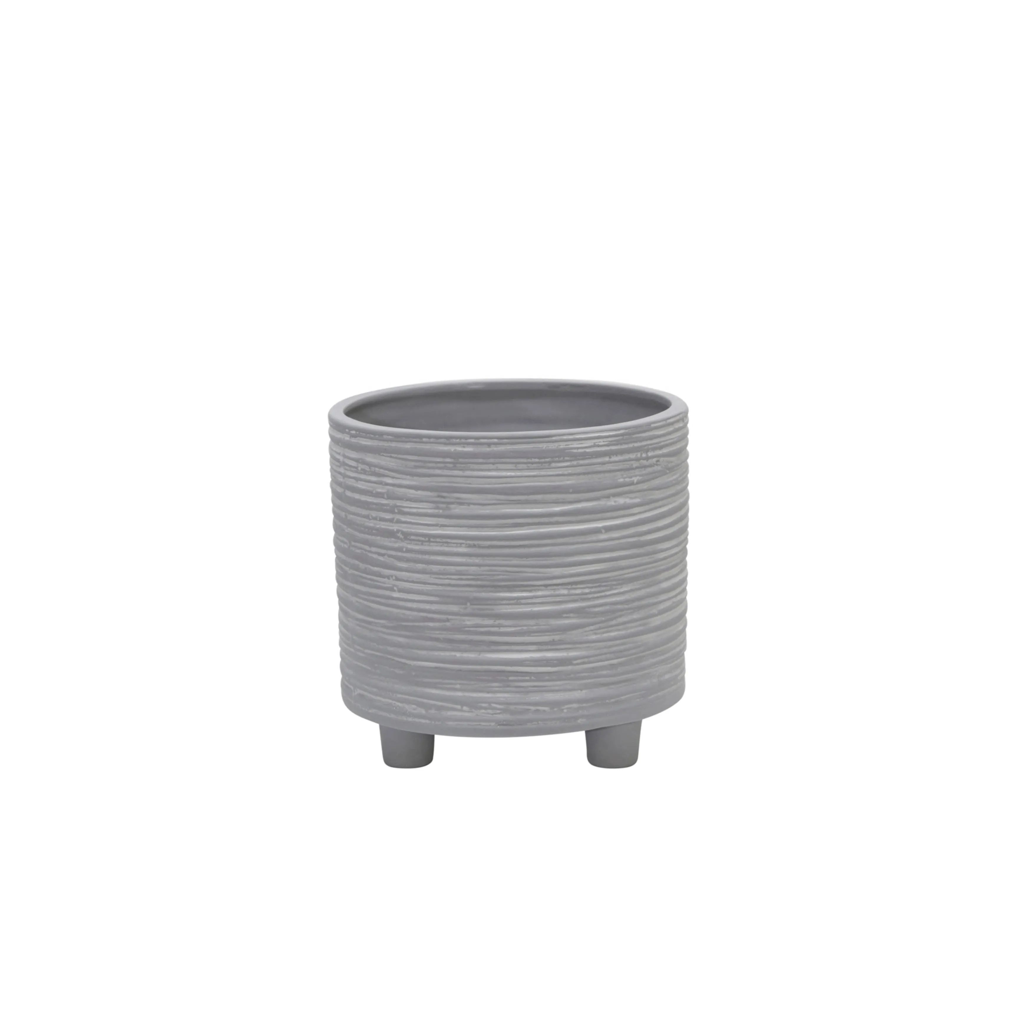 S/2  FOOTED PLANTER W/ LINES 6/8", GRAY