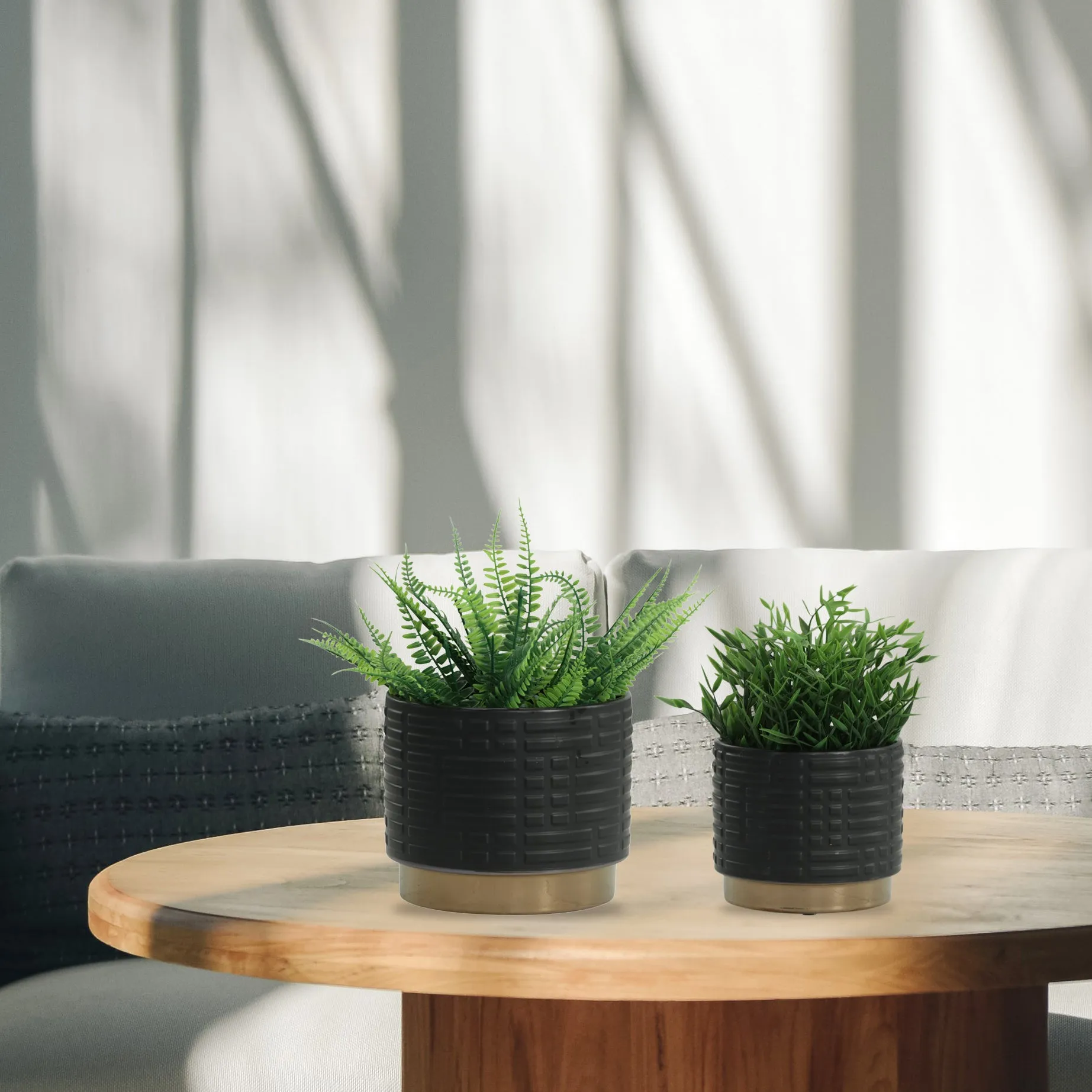 S/2 MAZE METALLIC PLANTERS  6/8", BLACK