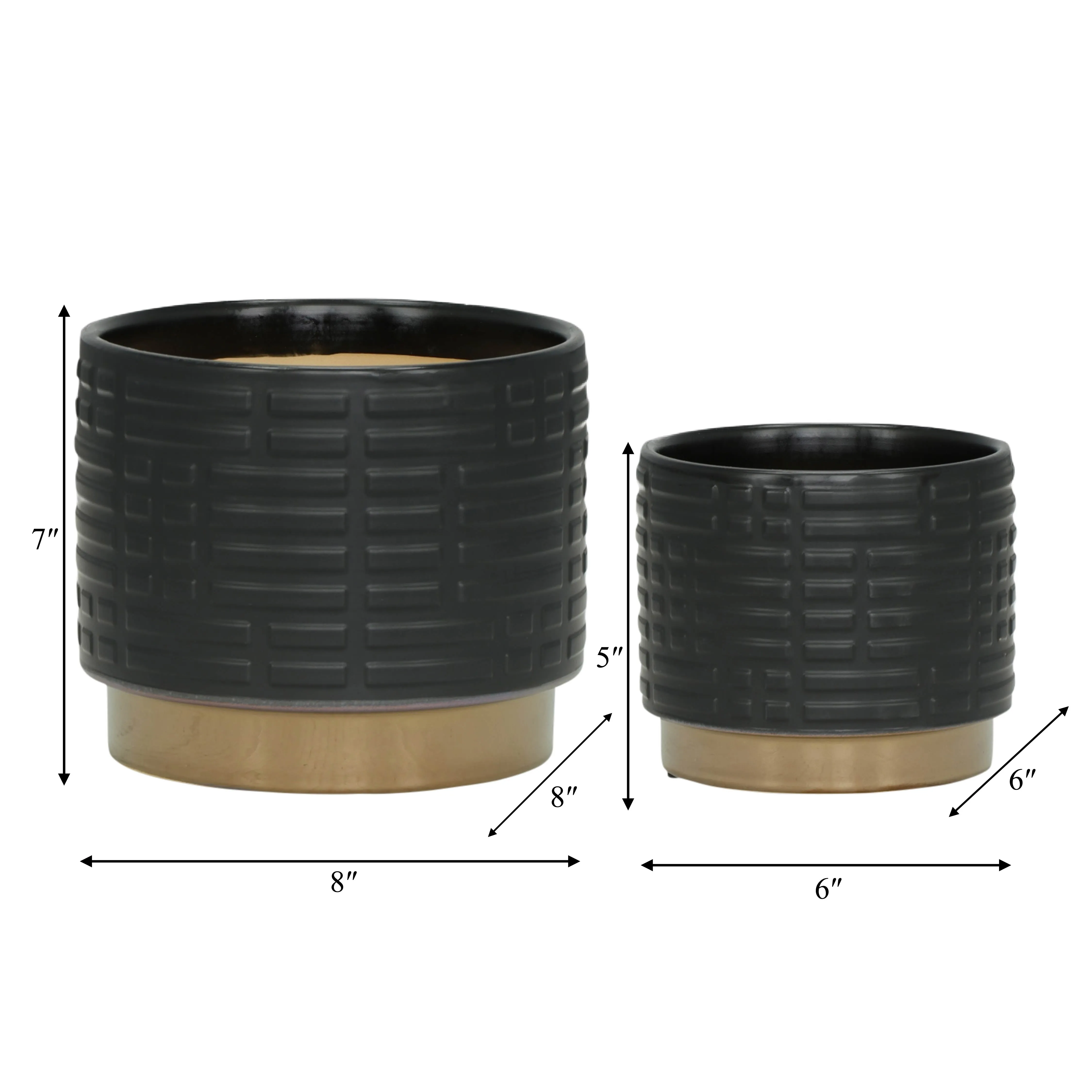 S/2 MAZE METALLIC PLANTERS  6/8", BLACK