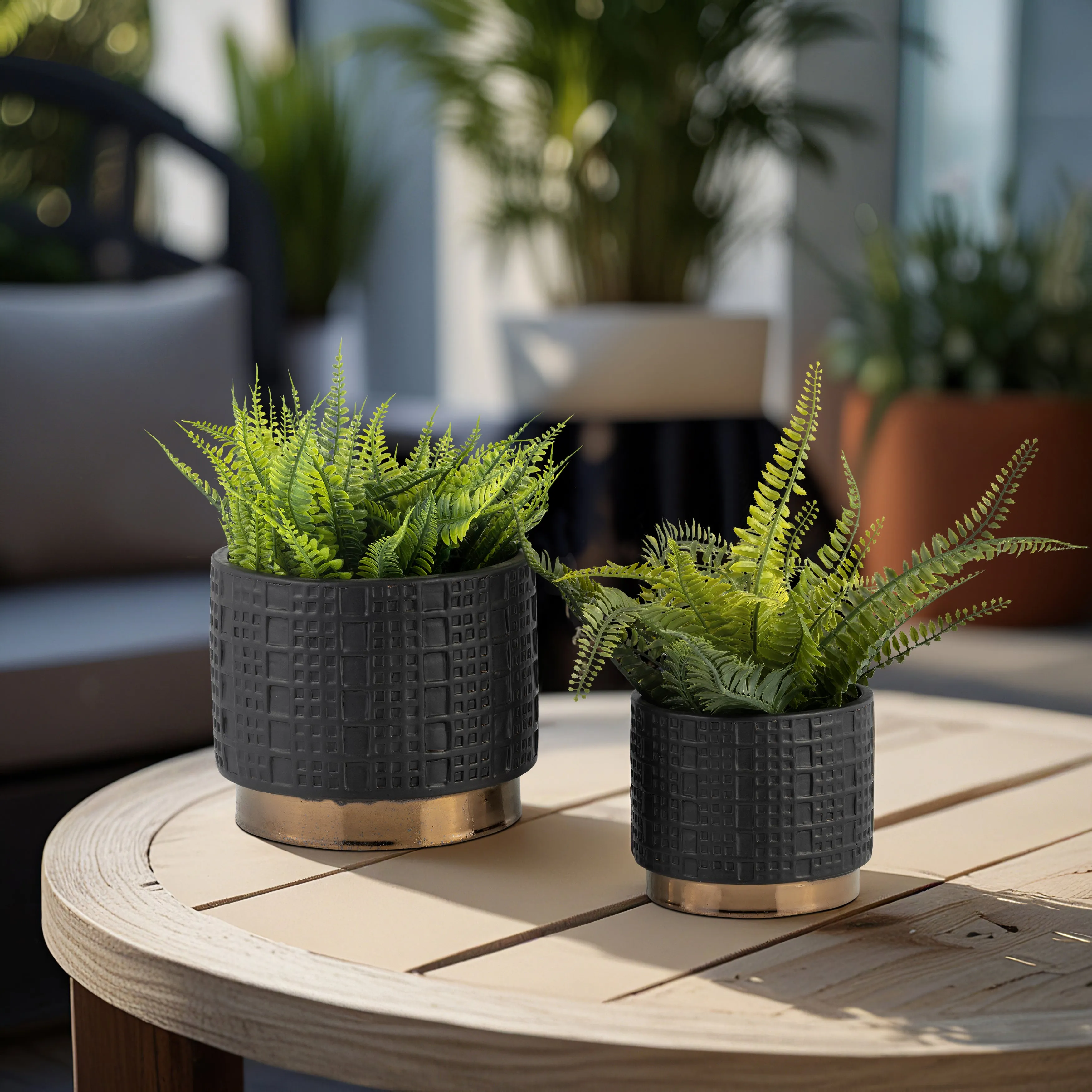 S/2 MESH METALLIC PLANTERS  6/8", BLACK