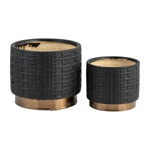 S/2 MESH METALLIC PLANTERS  6/8", BLACK