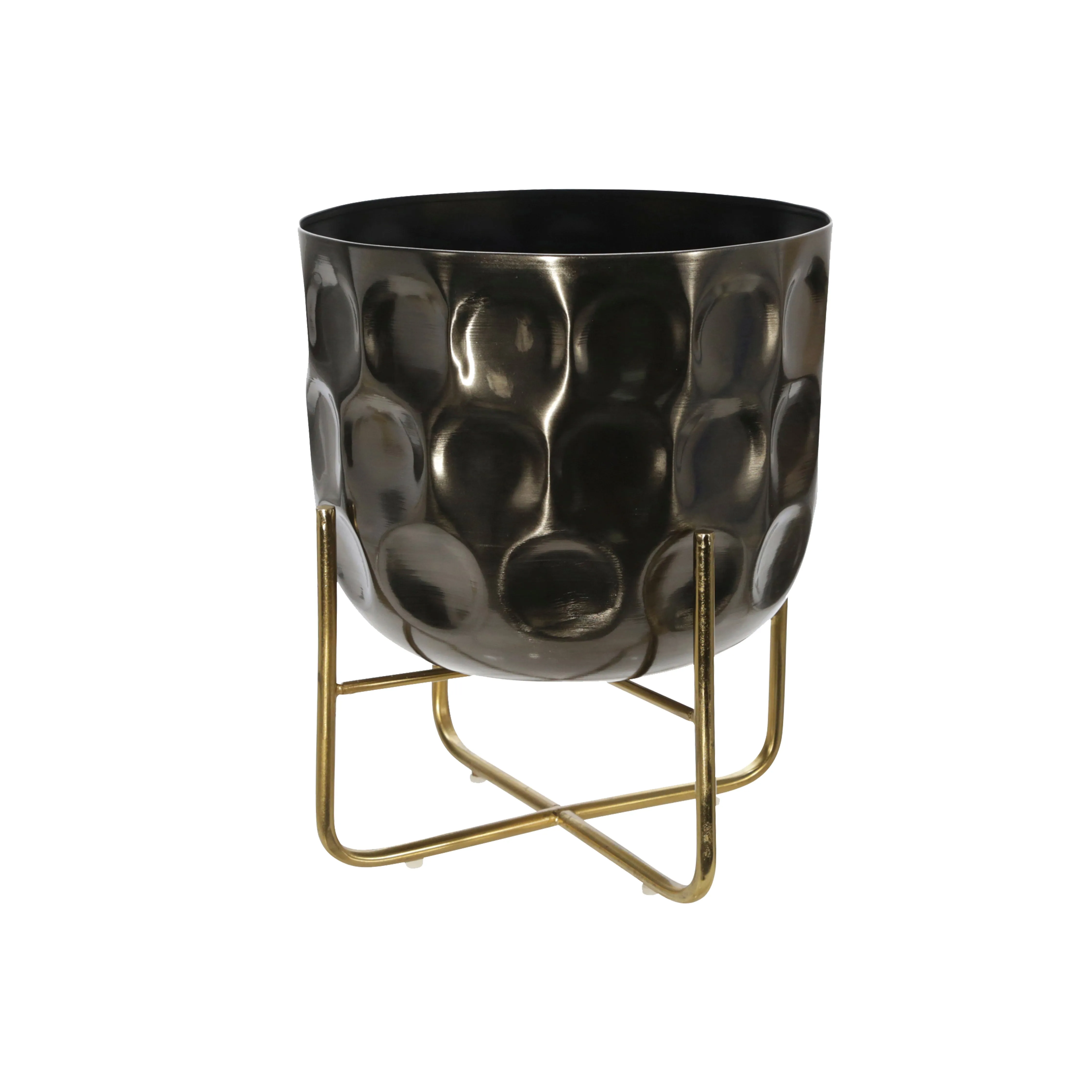 S/2 METAL 12/15" HAMMERED PLANTER, GUNMETAL