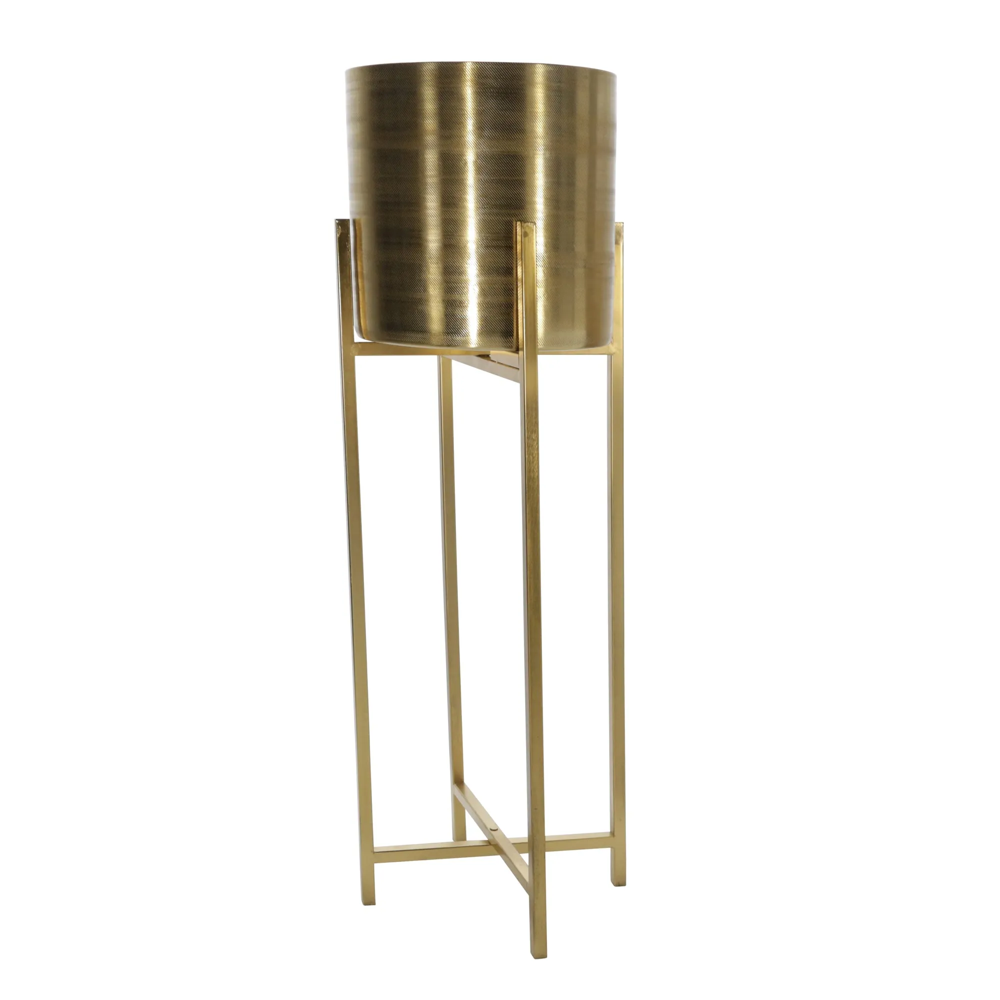 S/2 METAL 38/47" METAL PLANTER ON STAND, GOLD/GOLD