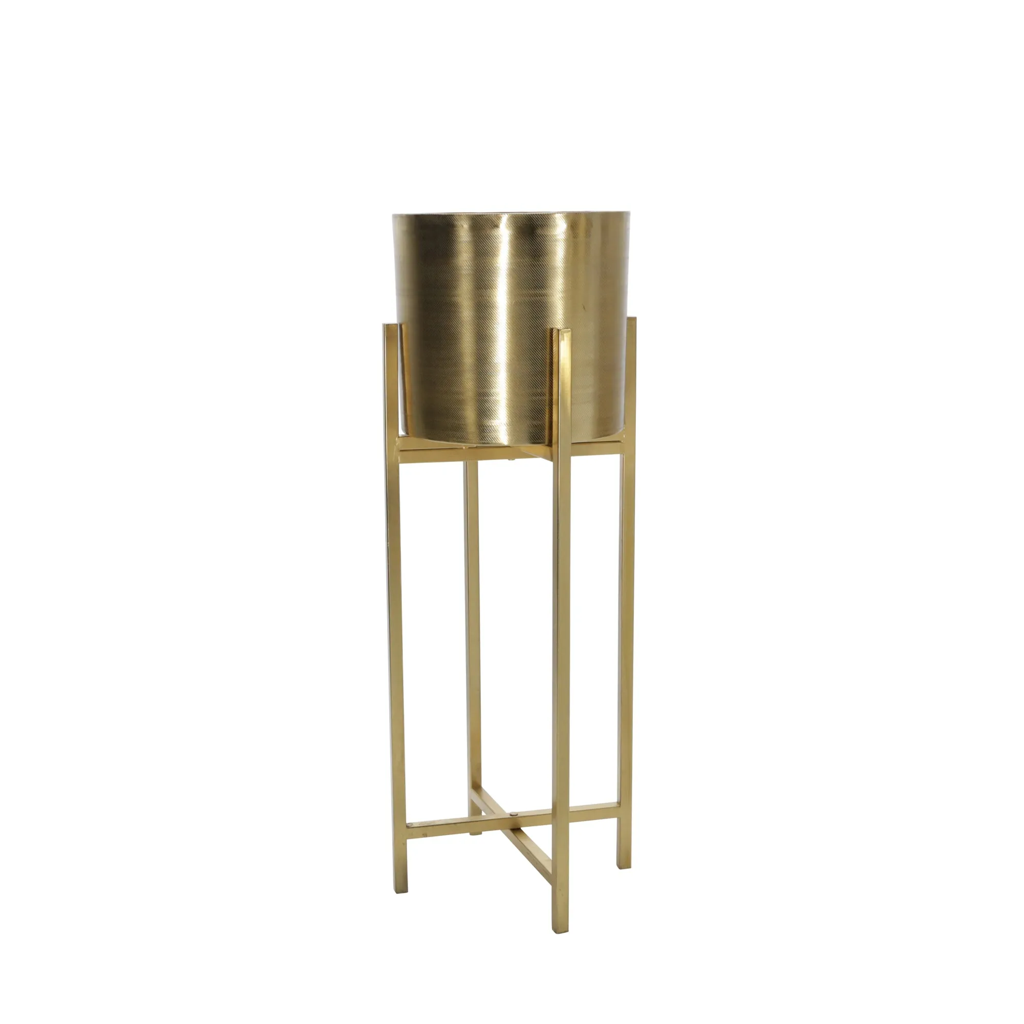 S/2 METAL 38/47" METAL PLANTER ON STAND, GOLD/GOLD