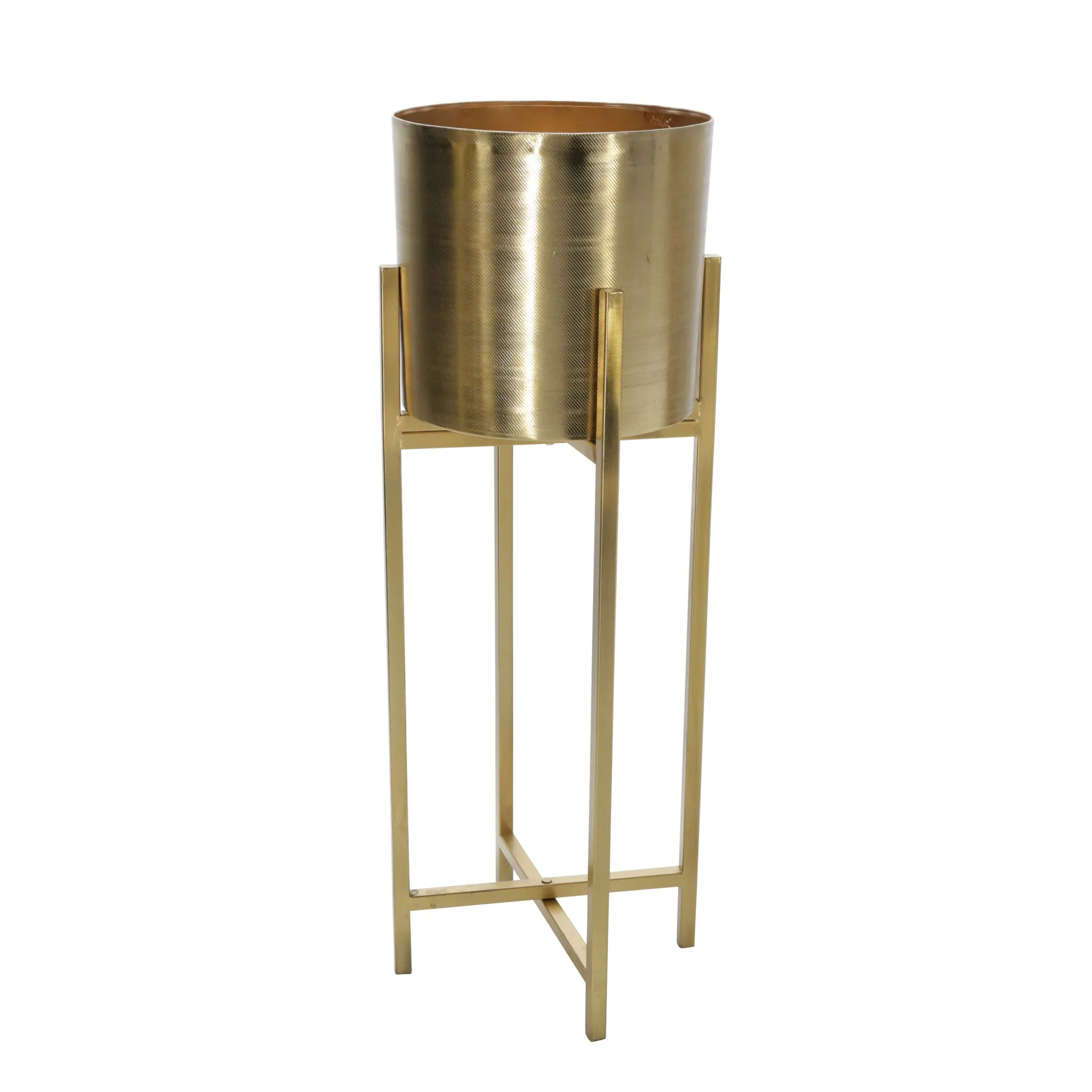S/2 METAL 38/47" METAL PLANTER ON STAND, GOLD/GOLD