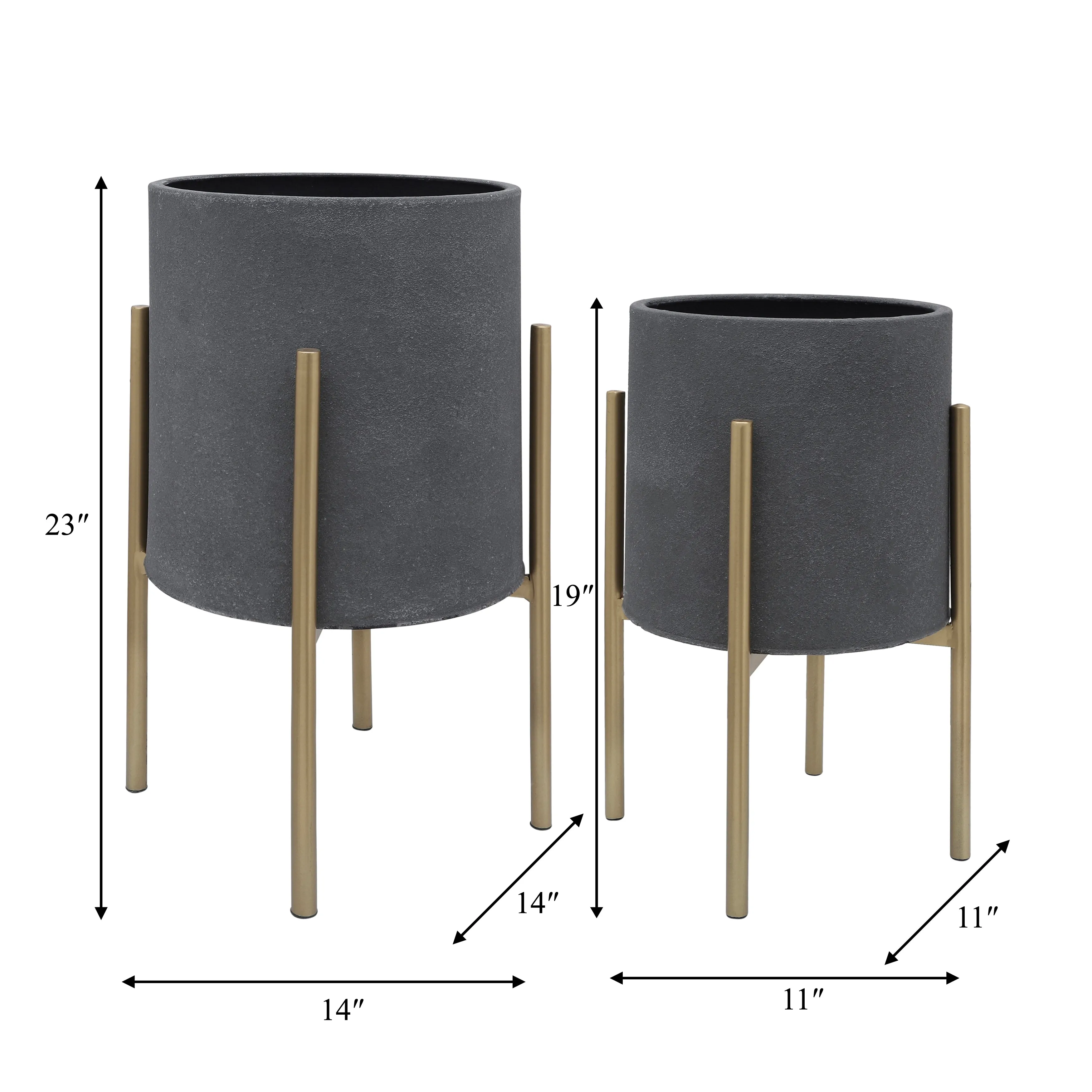 S/2 PLANTER ON METAL STAND, GRAY/GLD