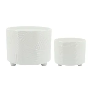 S/2 SWIRL FOOTED PLANTERS 10/12" , WHITE