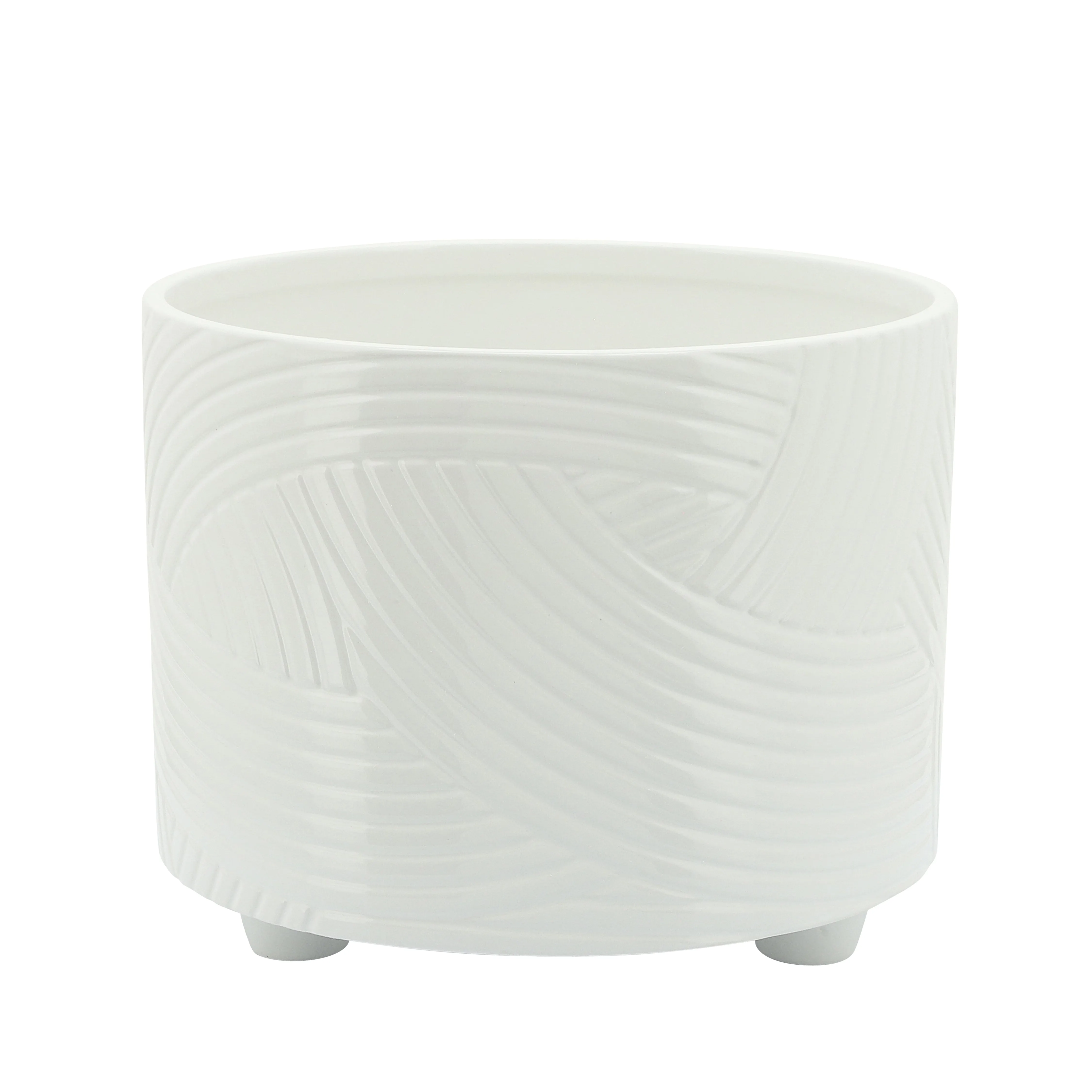 S/2 SWIRL FOOTED PLANTERS 10/12" , WHITE