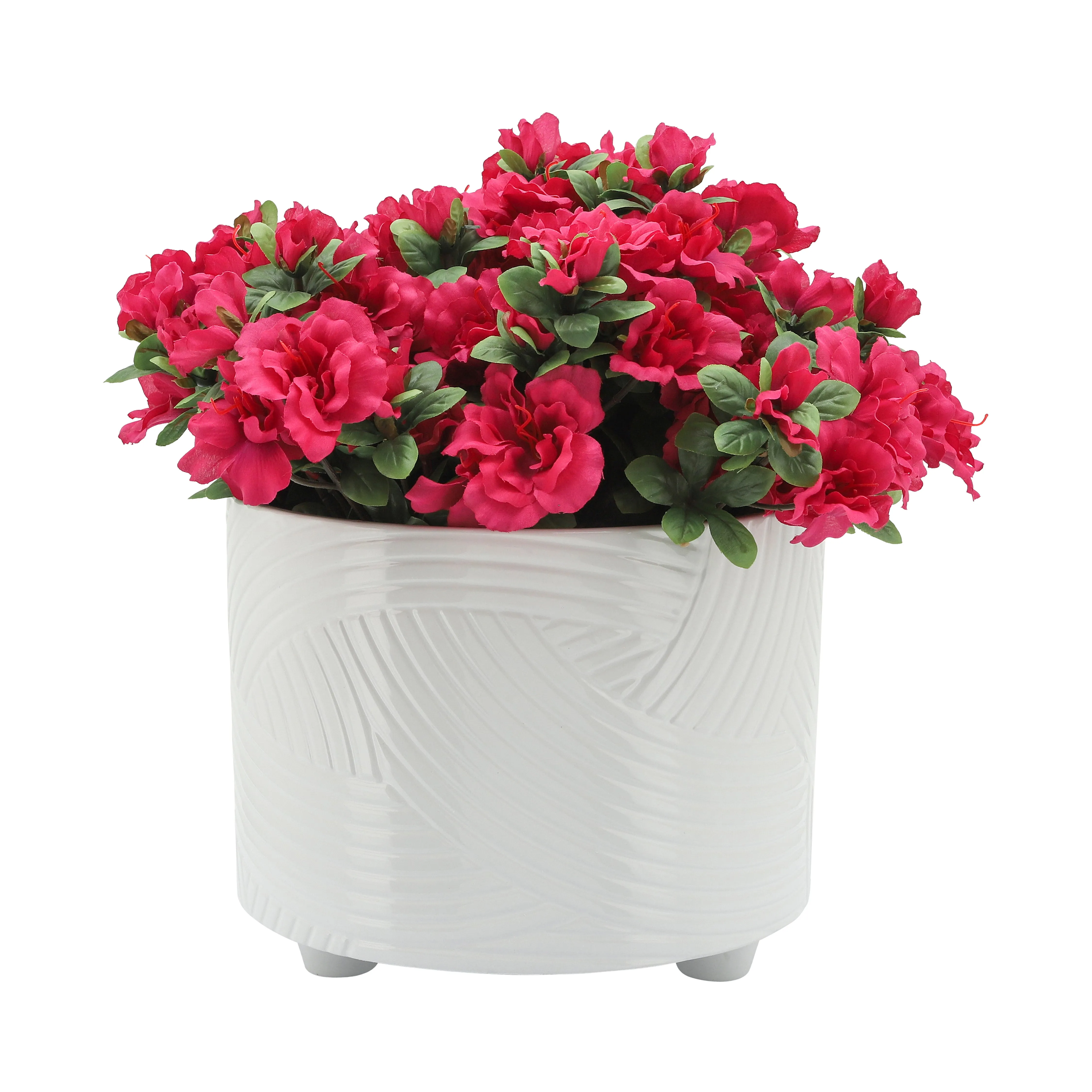 S/2 SWIRL FOOTED PLANTERS 10/12" , WHITE