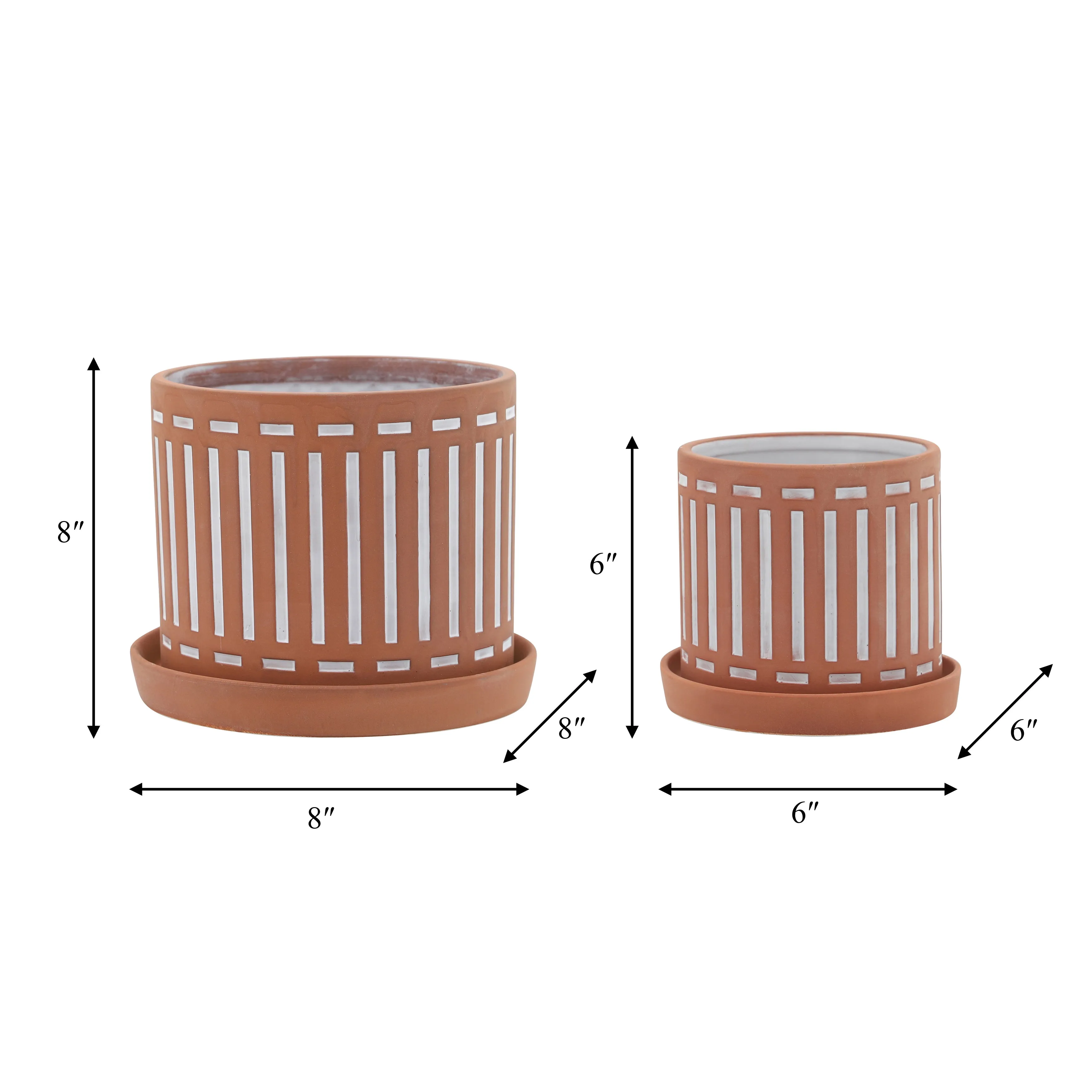 S/2 TERRACOTTA PLANTERS W/ SAUCER 6/8", ORANGE