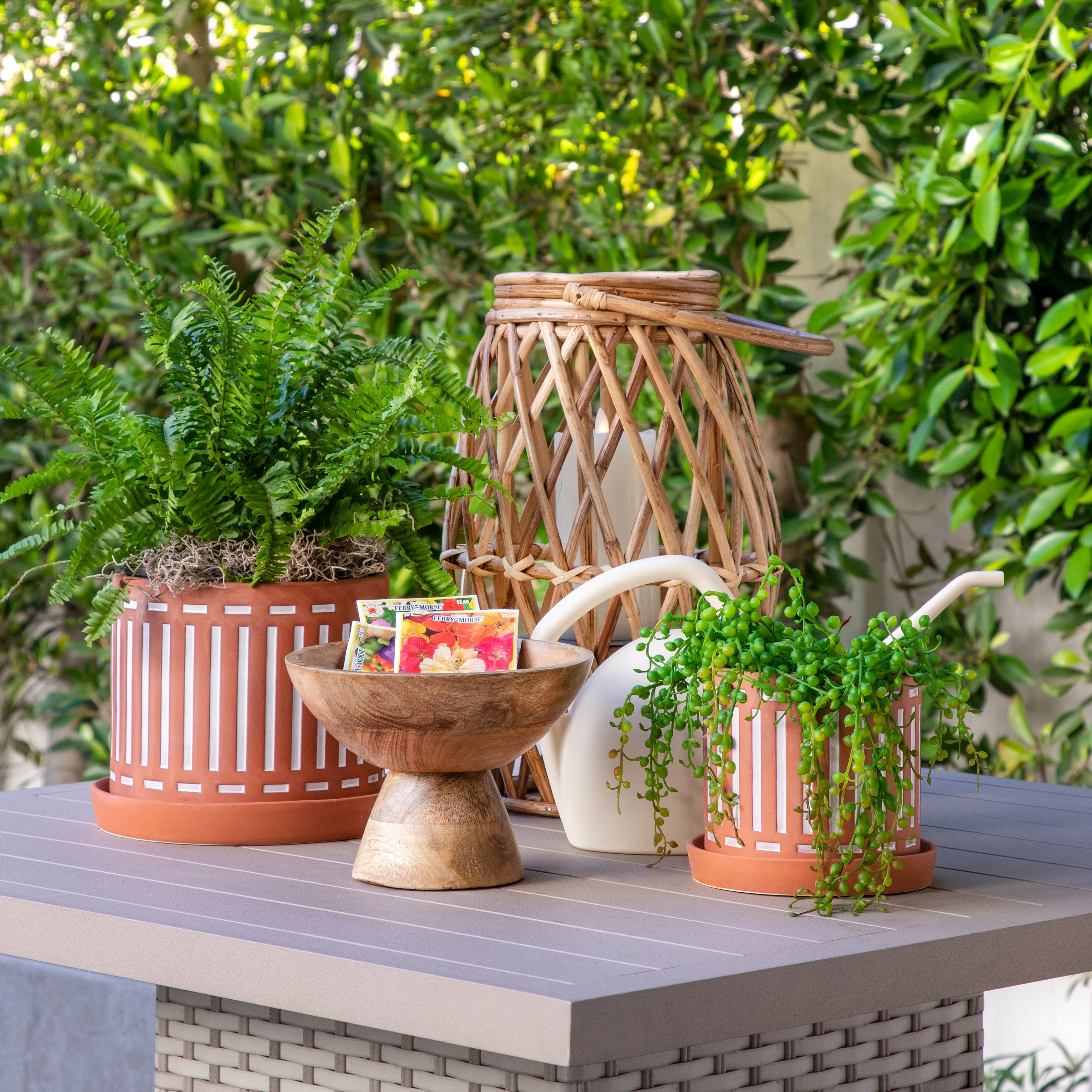 S/2 TERRACOTTA PLANTERS W/ SAUCER 6/8", ORANGE