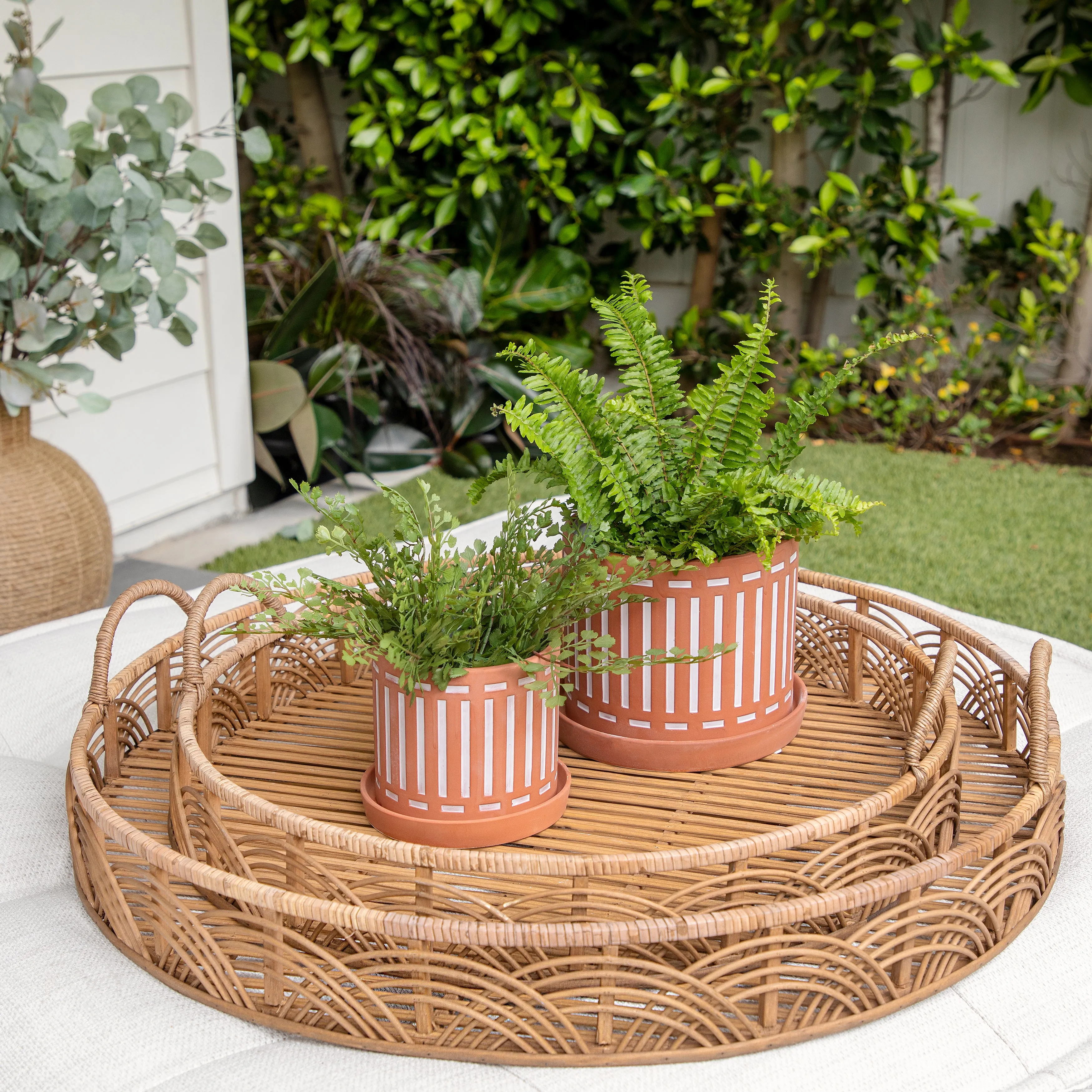S/2 TERRACOTTA PLANTERS W/ SAUCER 6/8", ORANGE