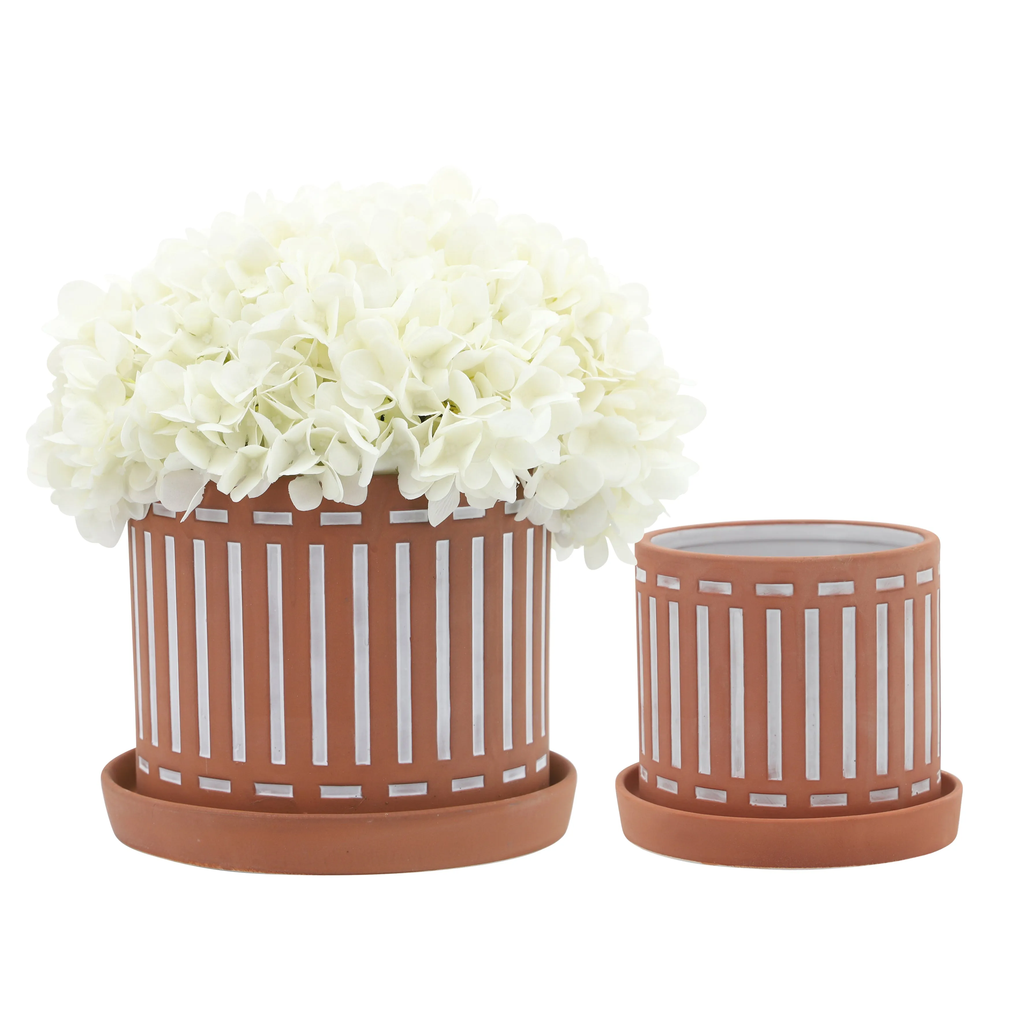 S/2 TERRACOTTA PLANTERS W/ SAUCER 6/8", ORANGE