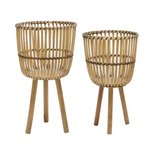 S/2 WICKER FOOTED PLANTERS 10/12", NATURAL