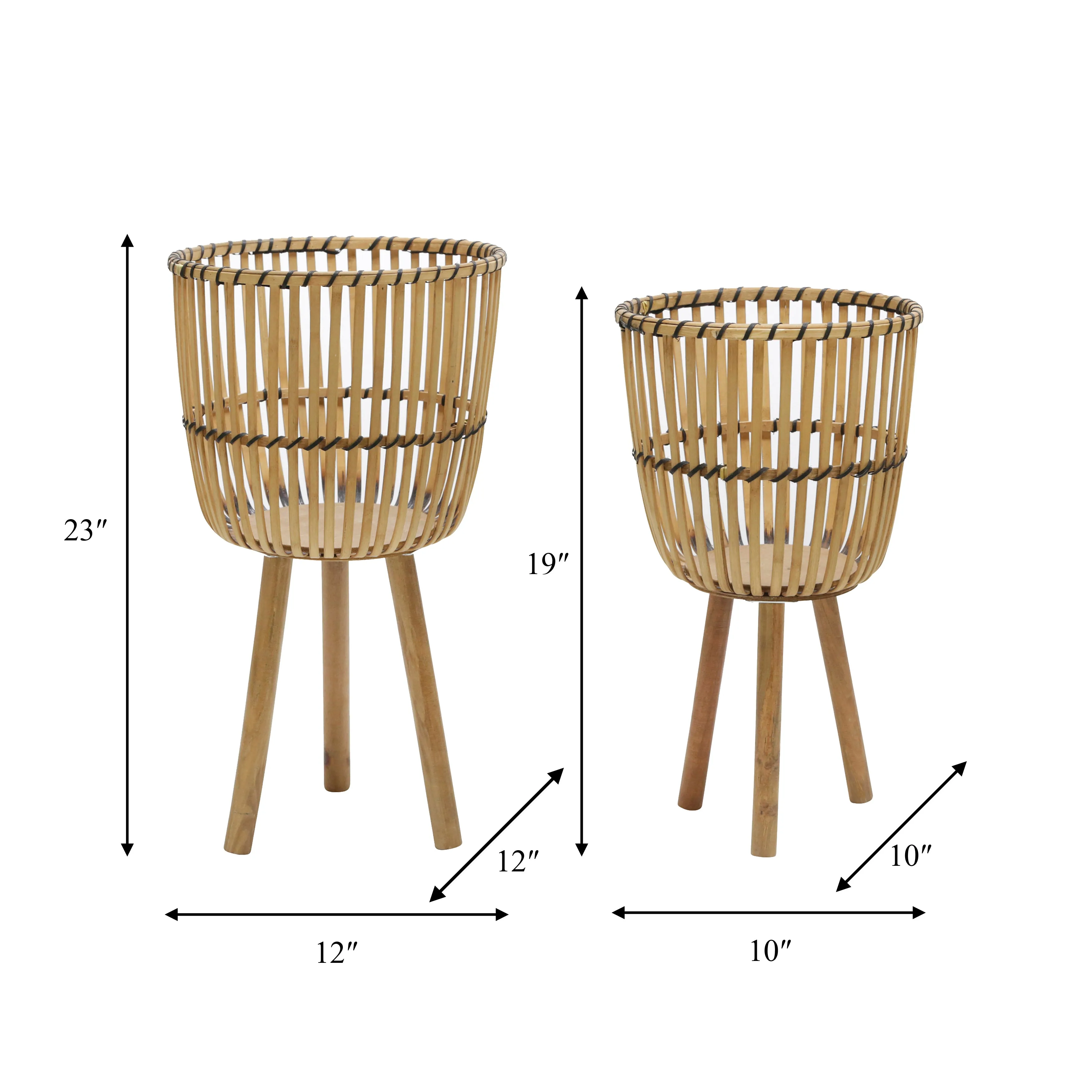 S/2 WICKER FOOTED PLANTERS 10/12", NATURAL