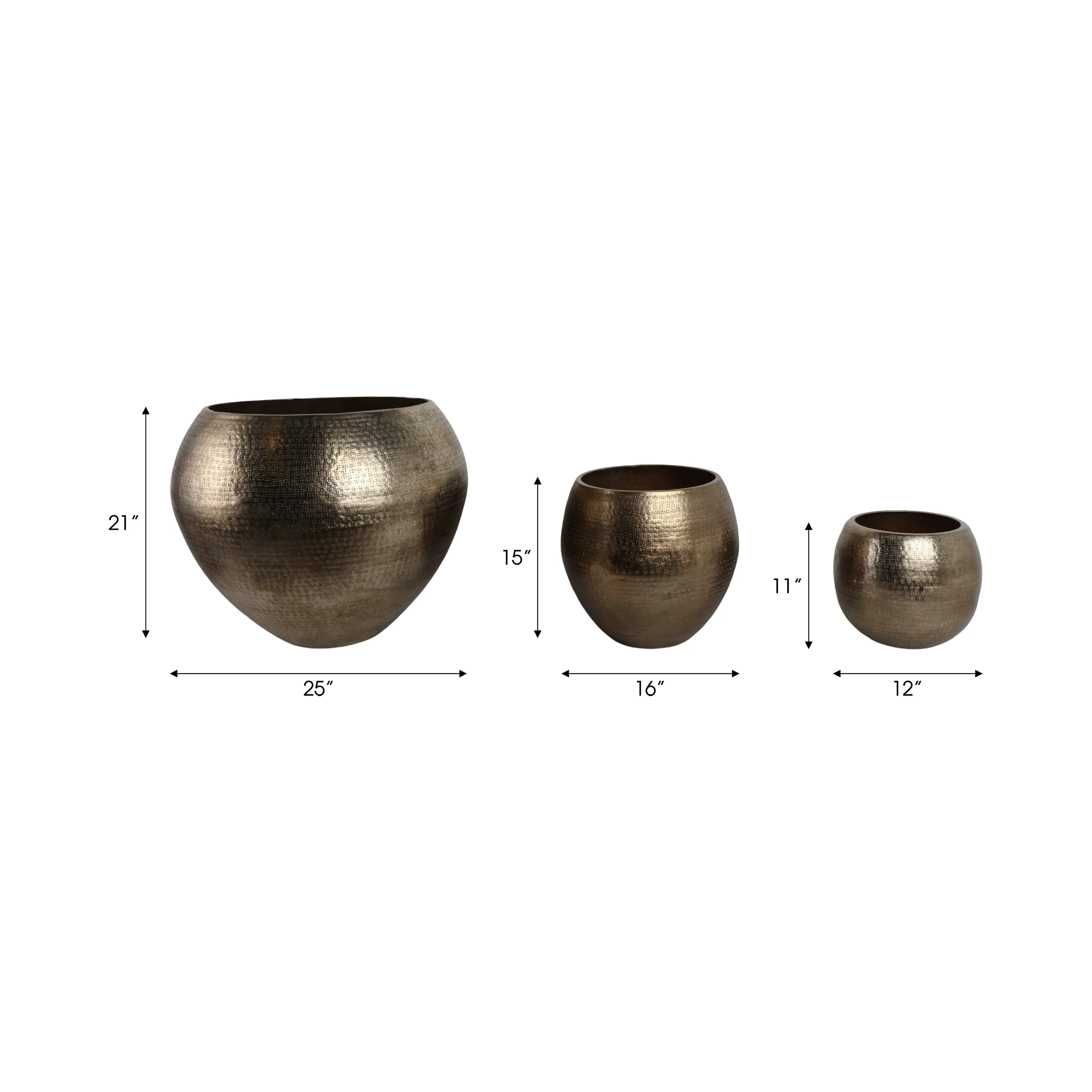 S/3 13/18/25" Noatak Bronze Planters