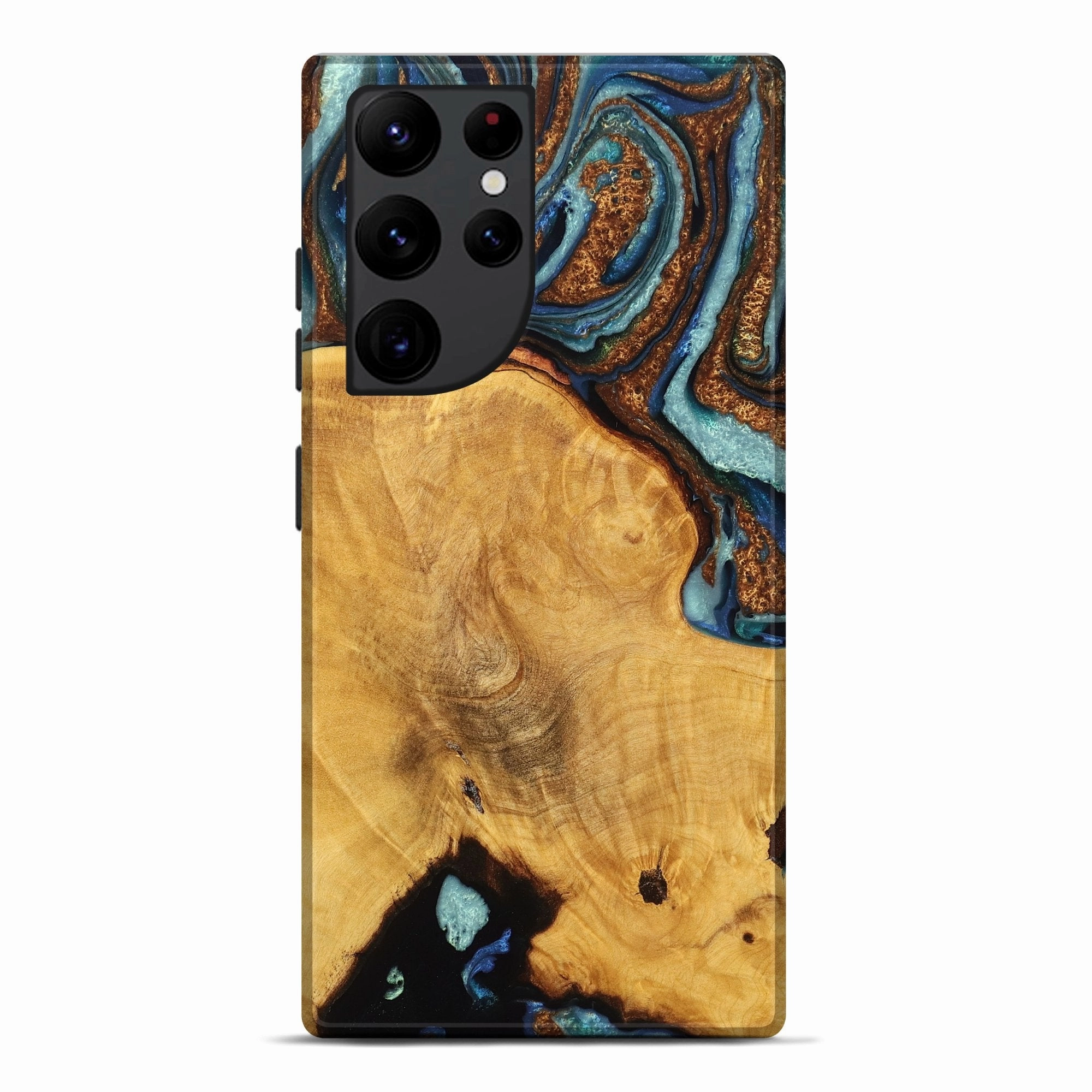 Dustproof Cover Anti Fingerprint Film Galaxy S22 Ultra Wood Live Edge Phone Case - Lamar (Teal & Gold, 776875)
