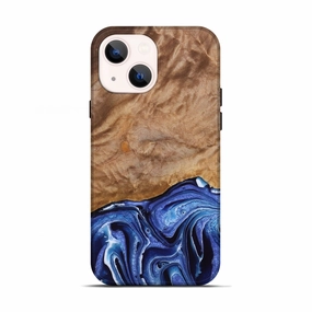 Iphone 13 Wood Live Edge Phone Case - Elianna (Blue, 776918) Raised Edges Fingerprint Free