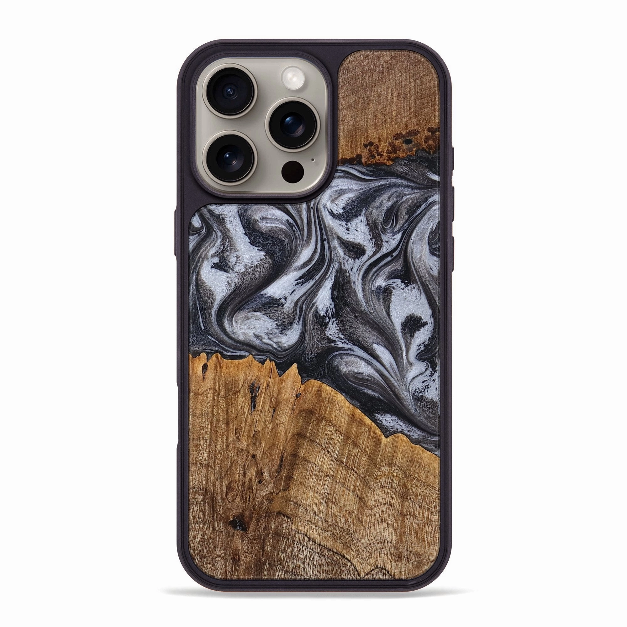 Iphone 16 Pro Max Wood Phone Case - Austin (Black & White, 771579) Anti Finger Stain