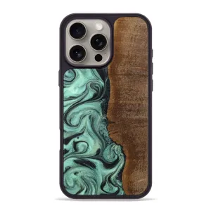 Iphone 16 Pro Max Wood Phone Case - Elnora (Green, 776655) Soft Edge Anti Spy