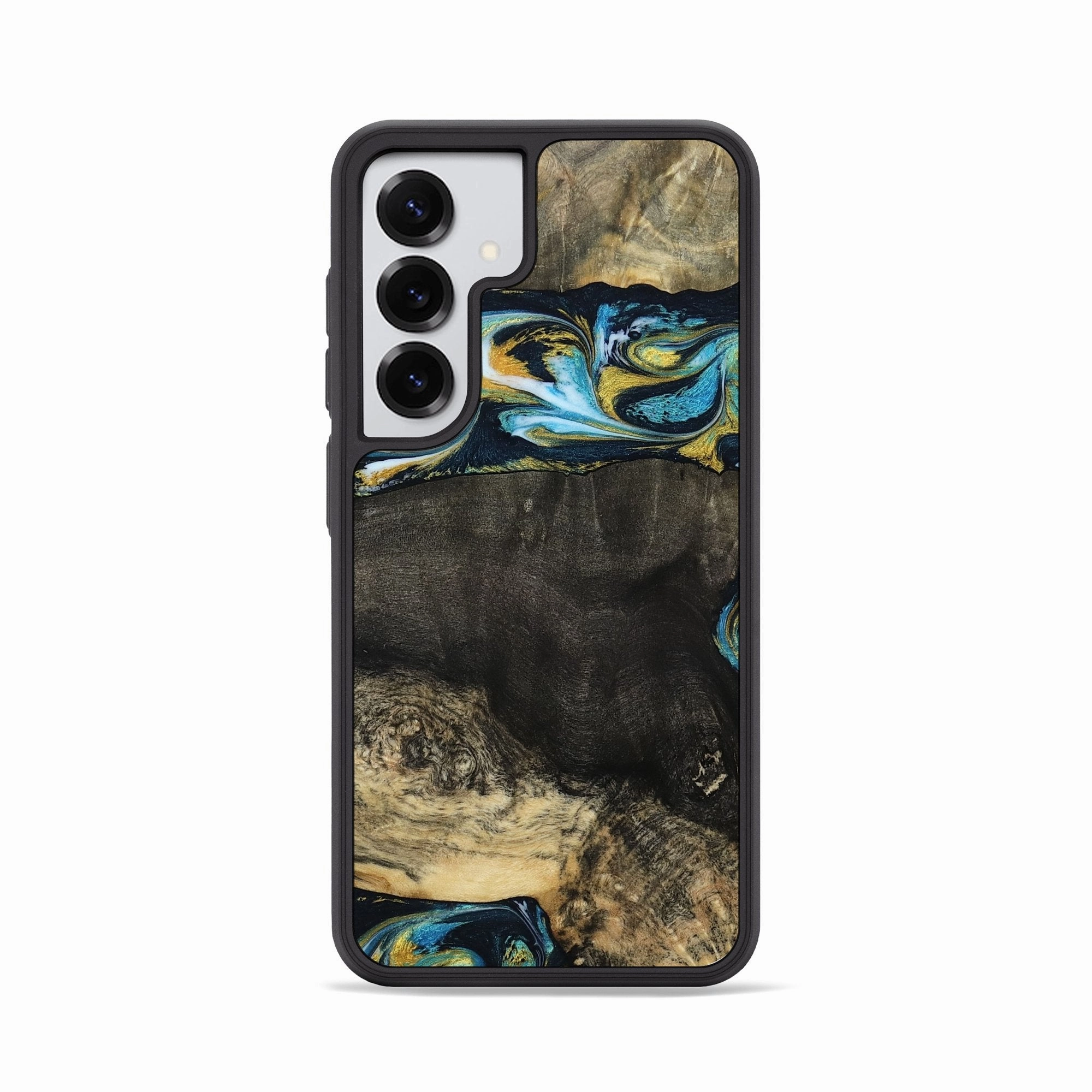 Galaxy S25 Wood Phone Case - Mamie (Teal & Gold, 781336) Anti Fingerprint Film