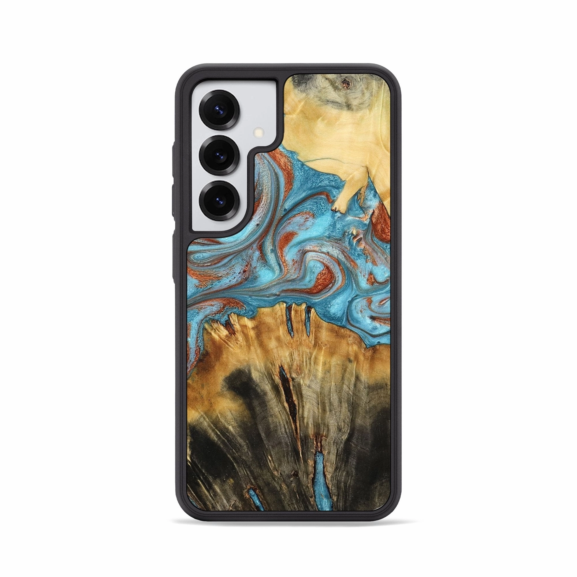 Shatterproof Glass Drop Resistant Galaxy S25 Wood Phone Case - Vallie (Teal & Gold, 777526)